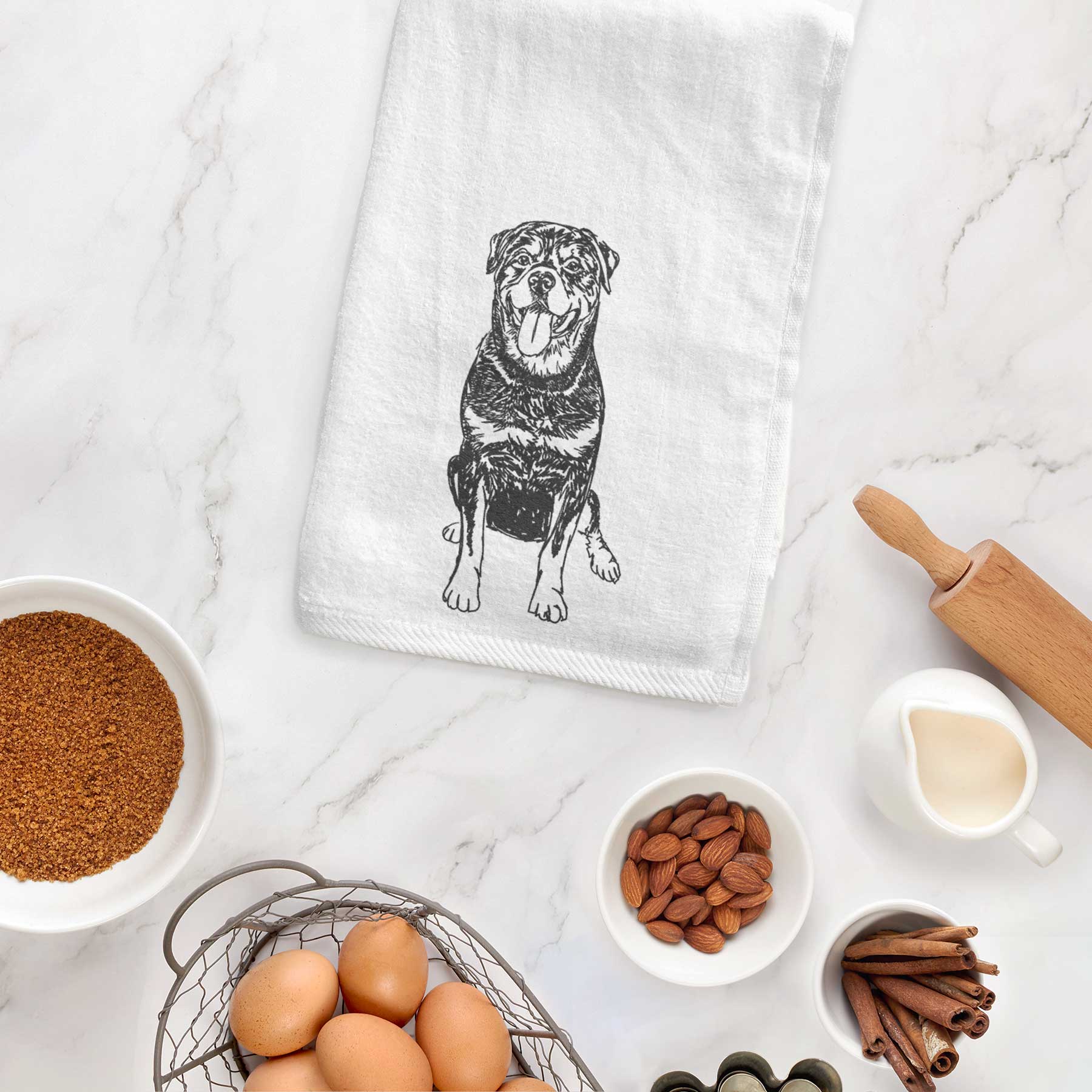 Doodled Rottweiler Decorative Hand Towel