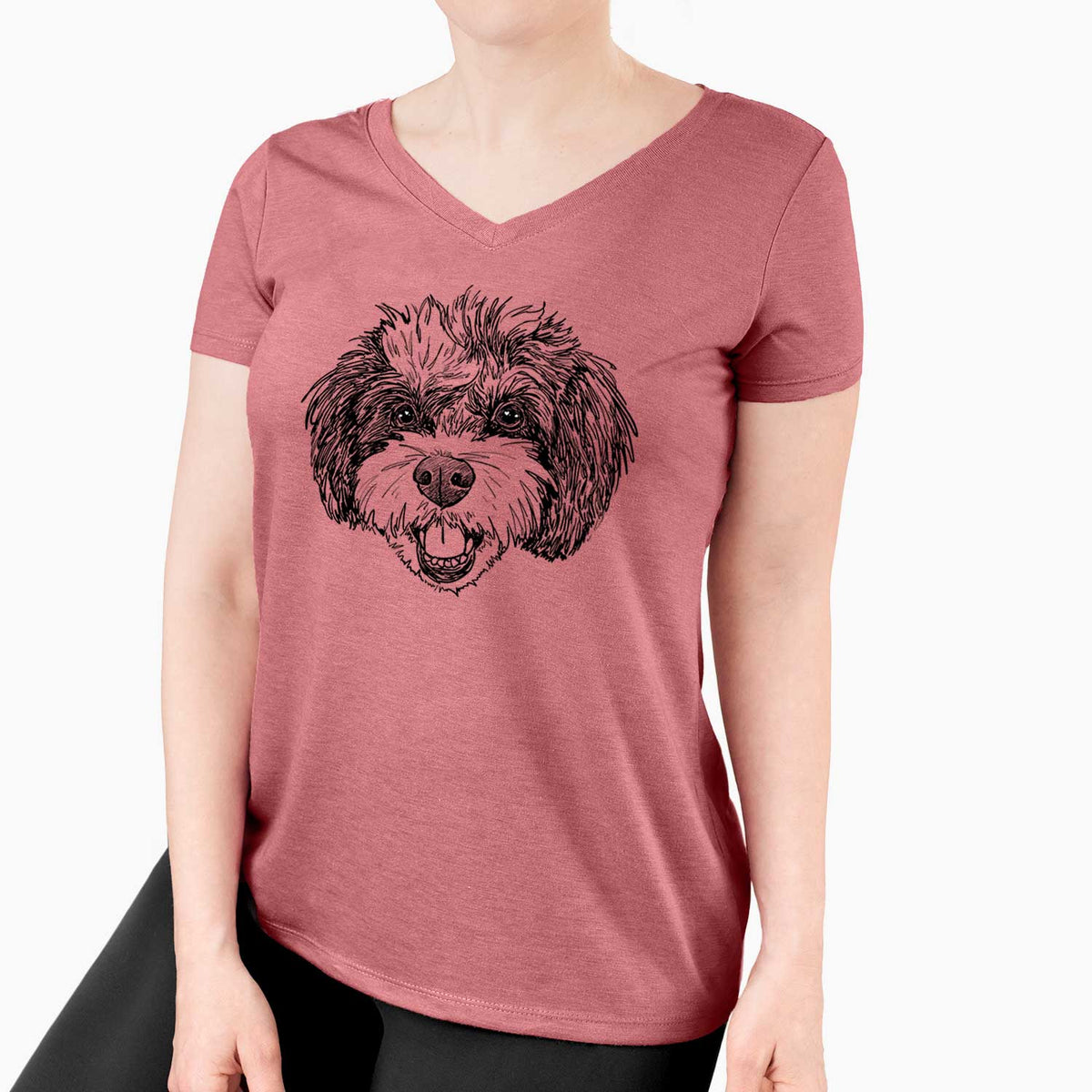 Doodled Santana Banana the Bichon Poodle - Women's V-neck Shirt