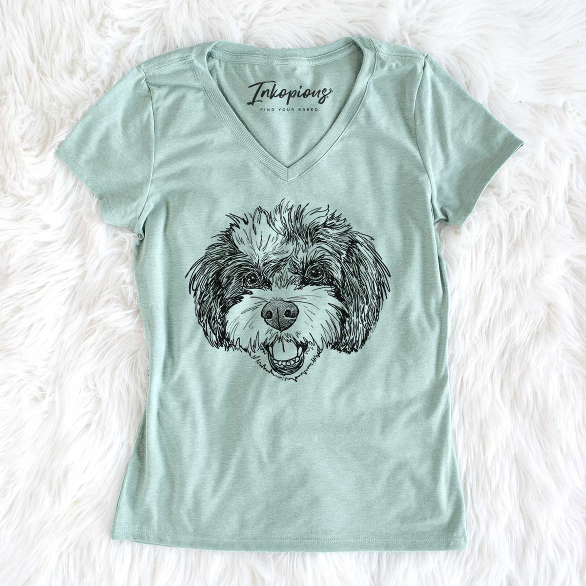 Doodled Santana Banana the Bichon Poodle - Women&#39;s V-neck Shirt