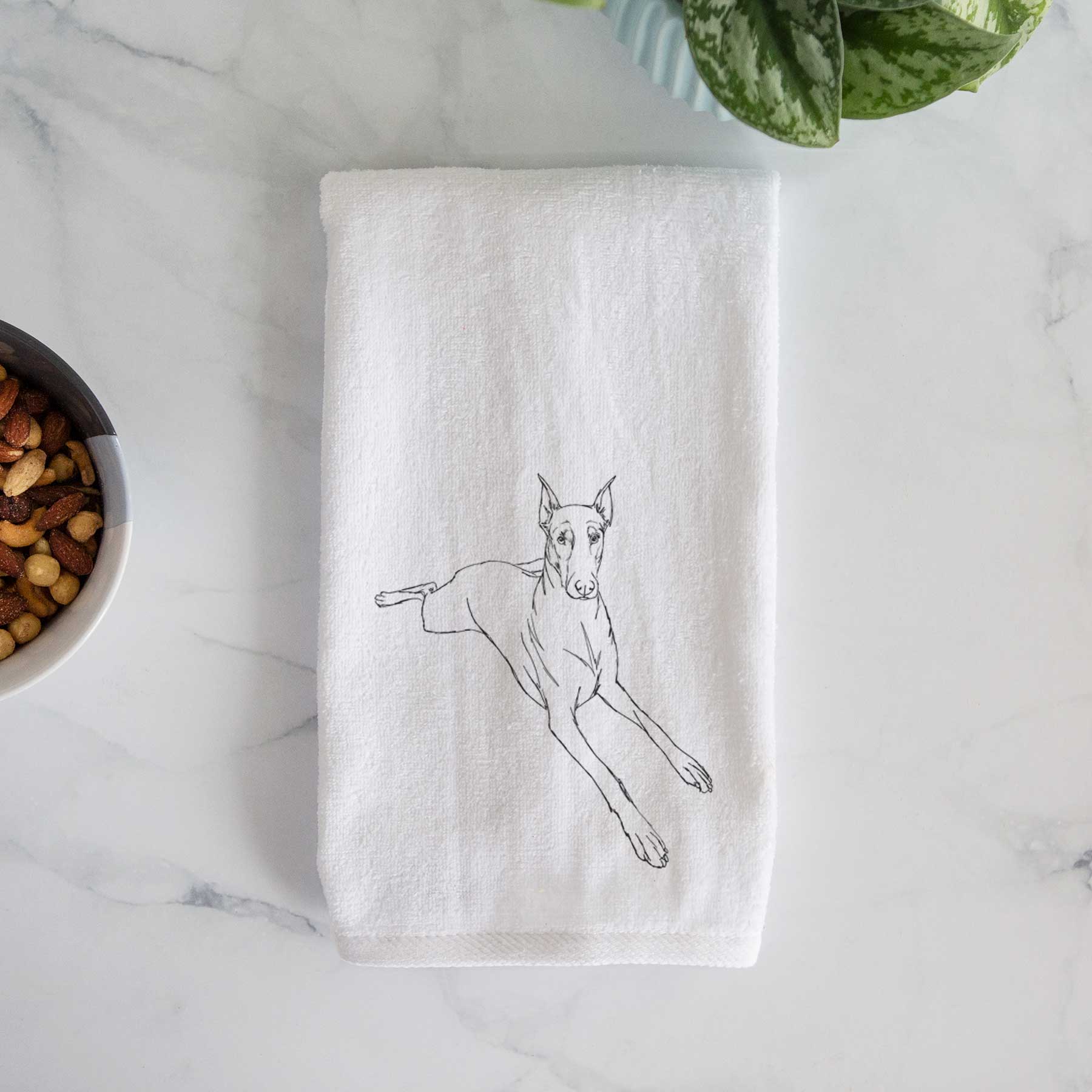 Doodled Scarlett the Doberman Pinscher Decorative Hand Towel