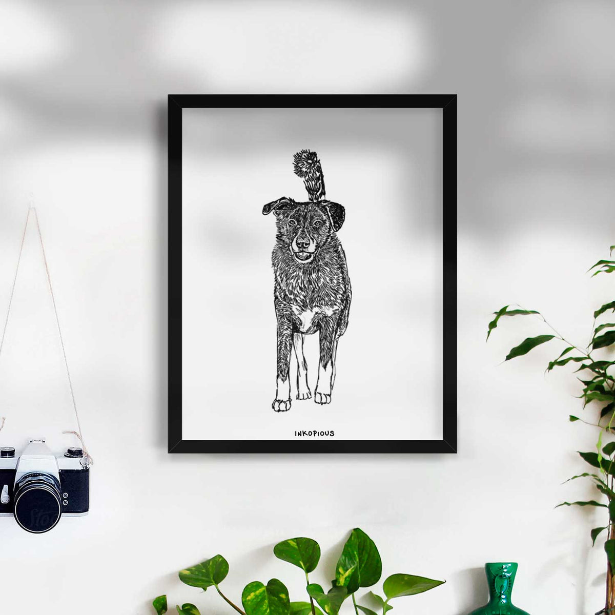 Doodled Shadow the Border Collie Mix Art Print