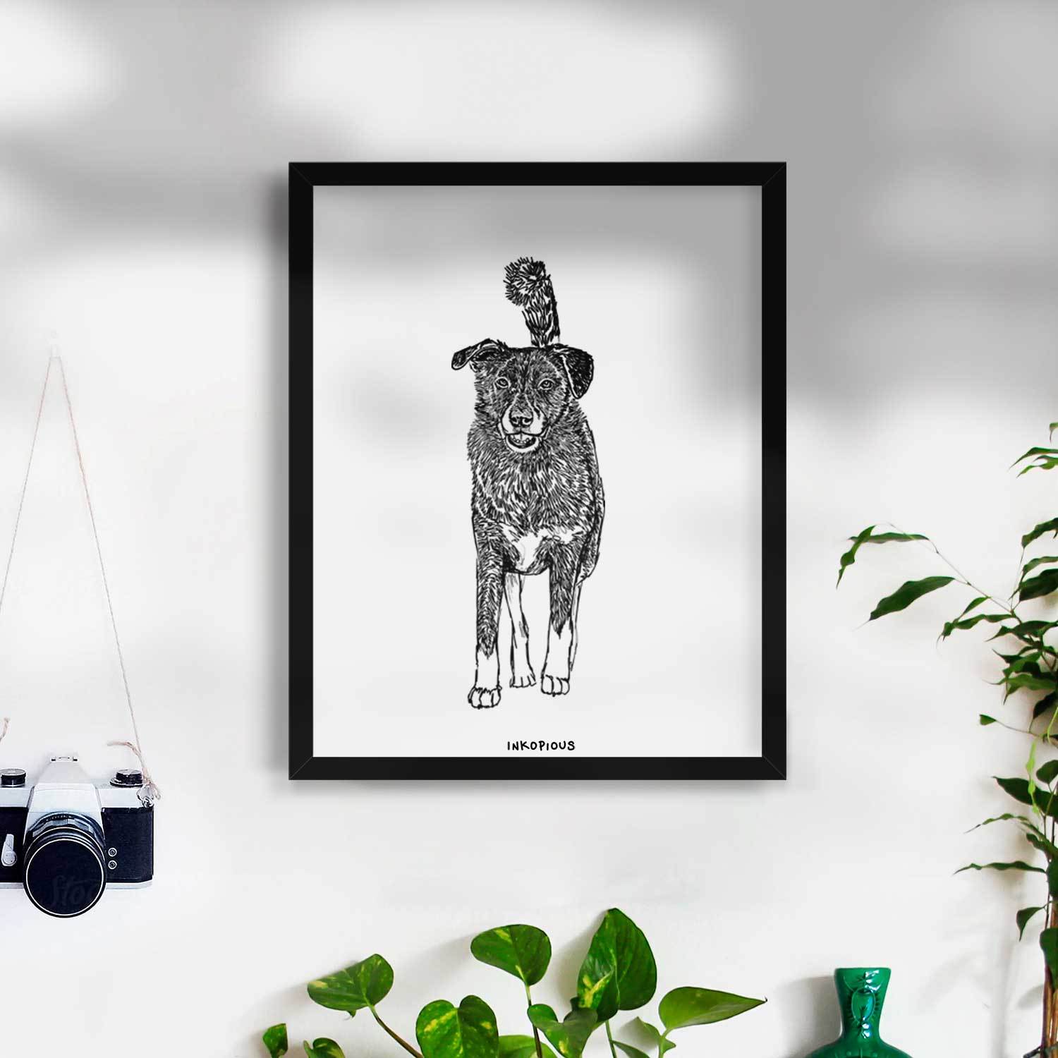 Doodled Shadow the Border Collie Mix Art Print