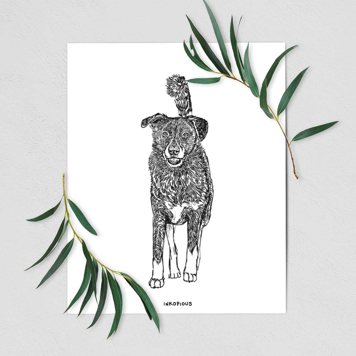 Doodled Shadow the Border Collie Mix Art Print
