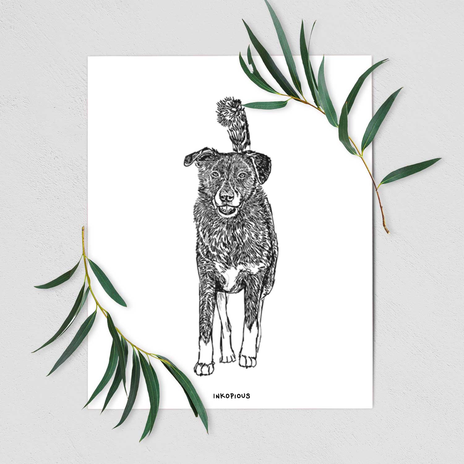 Doodled Shadow the Border Collie Mix Art Print