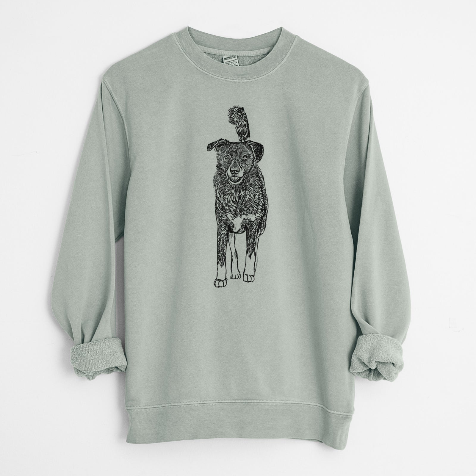 Doodled Shadow the Border Collie Mix - Unisex Pigment Dyed Crew Sweatshirt