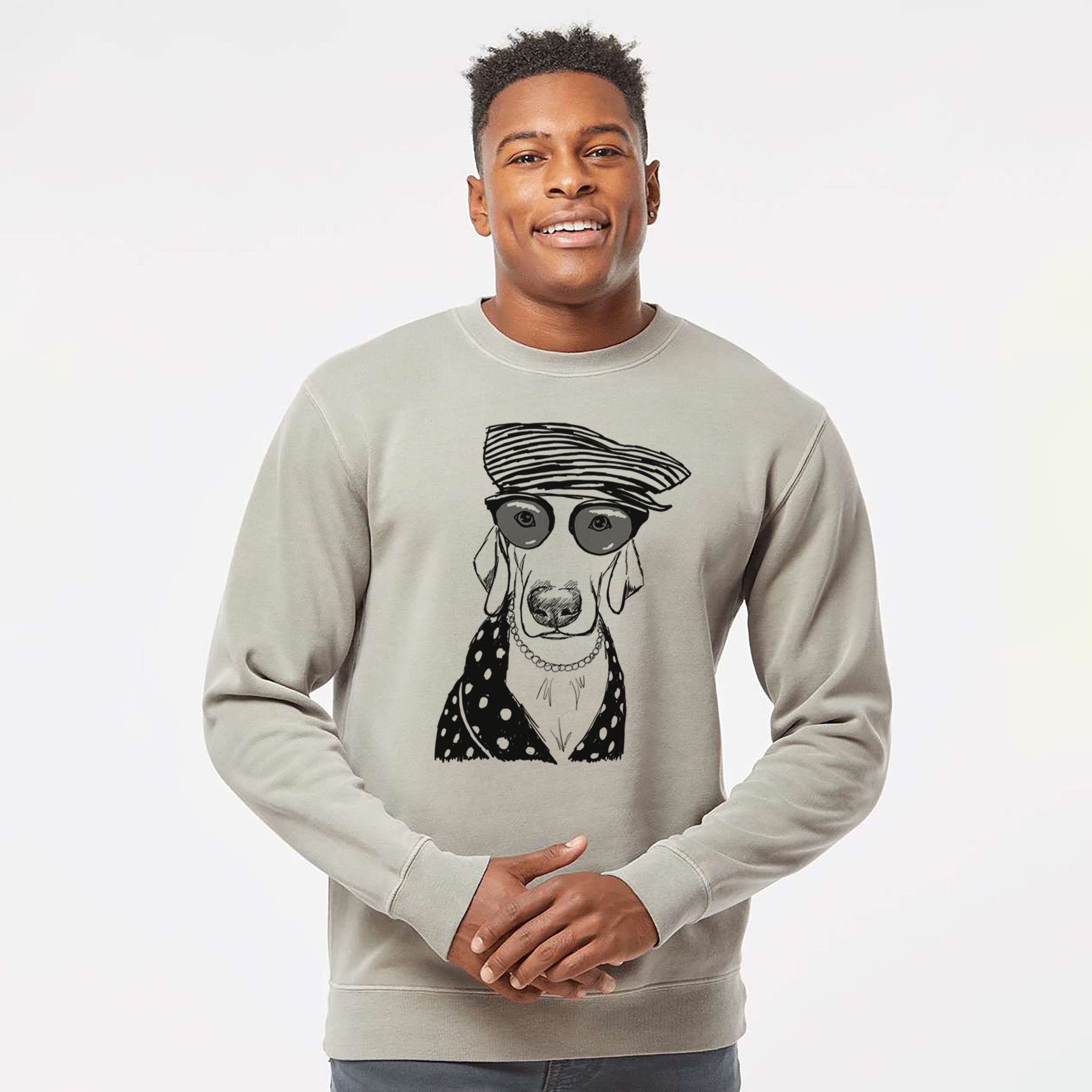 Doodled Skeeter the Weimaraner - Unisex Pigment Dyed Crew Sweatshirt