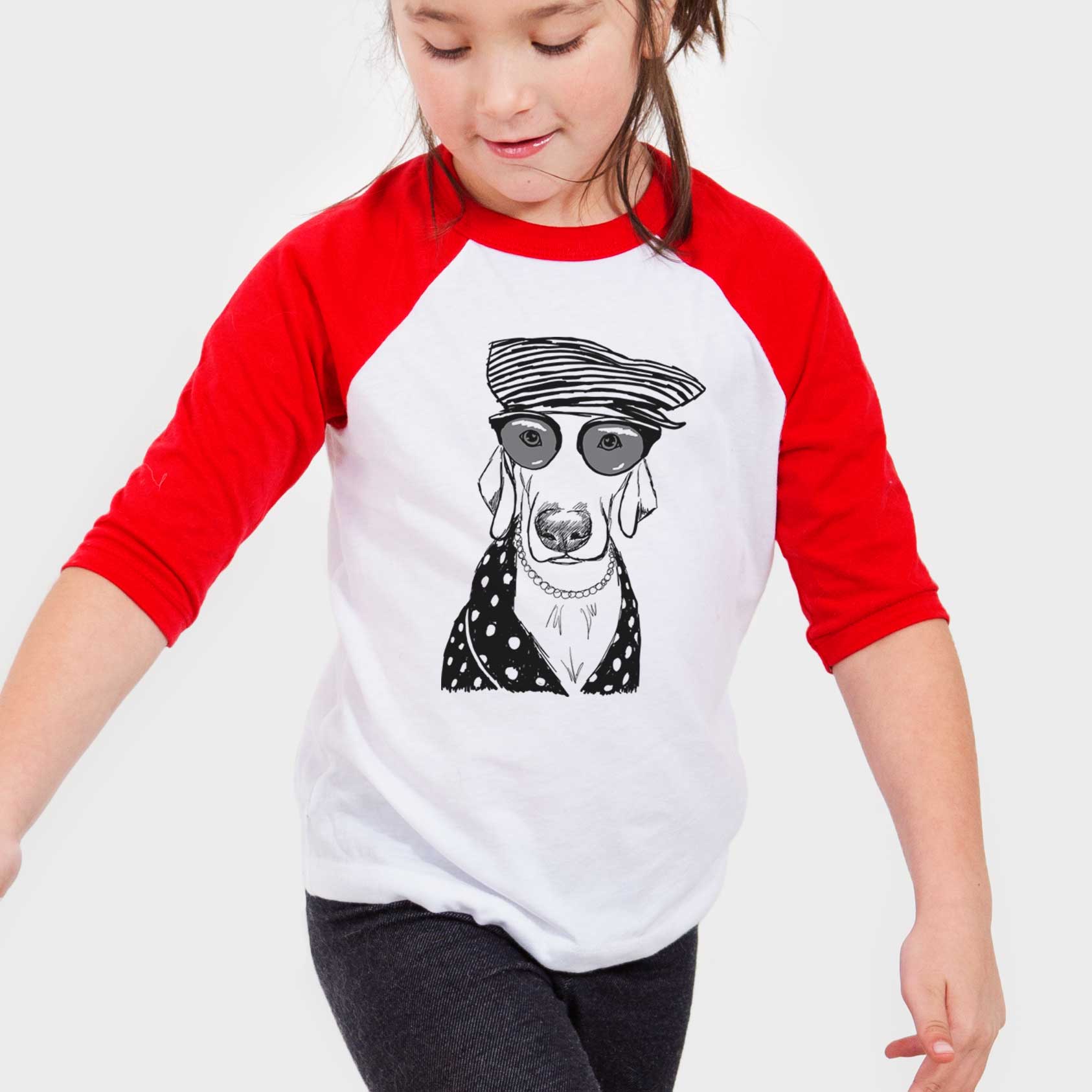 Doodled Skeeter the Weimaraner - Youth 3/4 Long Sleeve