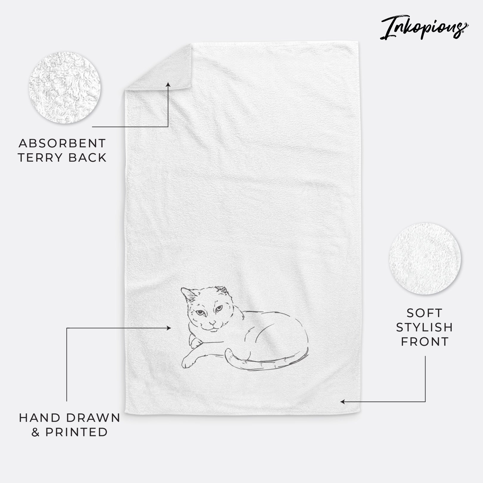 Doodled Spenser the Cat Decorative Hand Towel