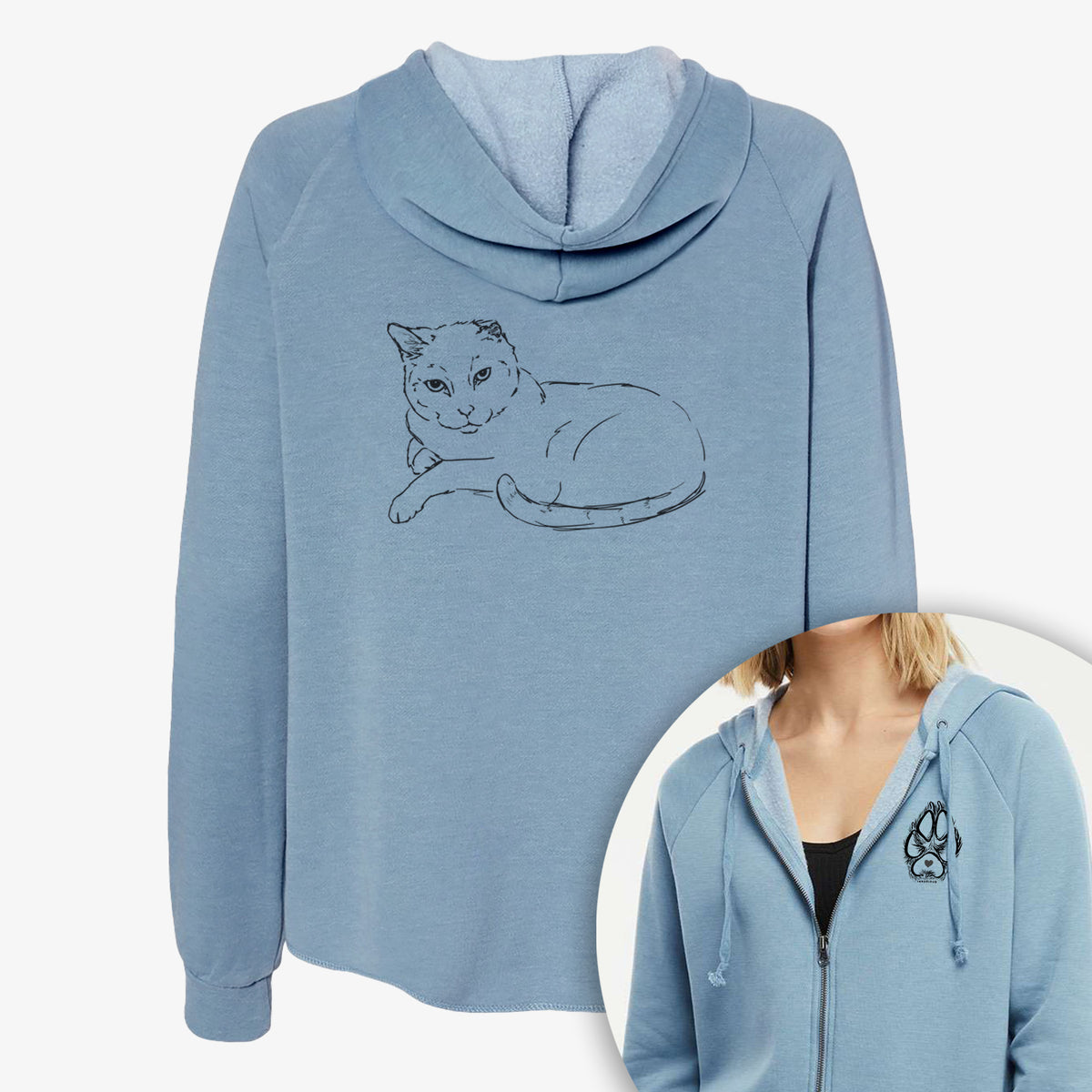 Doodled Spenser the Cat - Women&#39;s Cali Wave Zip-Up Sweatshirt