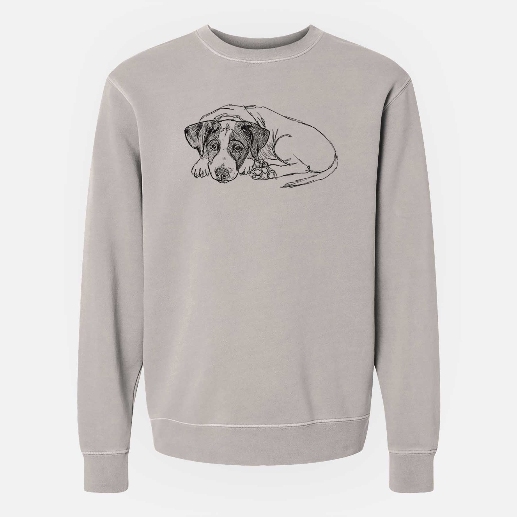 Doodled Stormy the English Pointer Puppy - Unisex Pigment Dyed Crew Sweatshirt