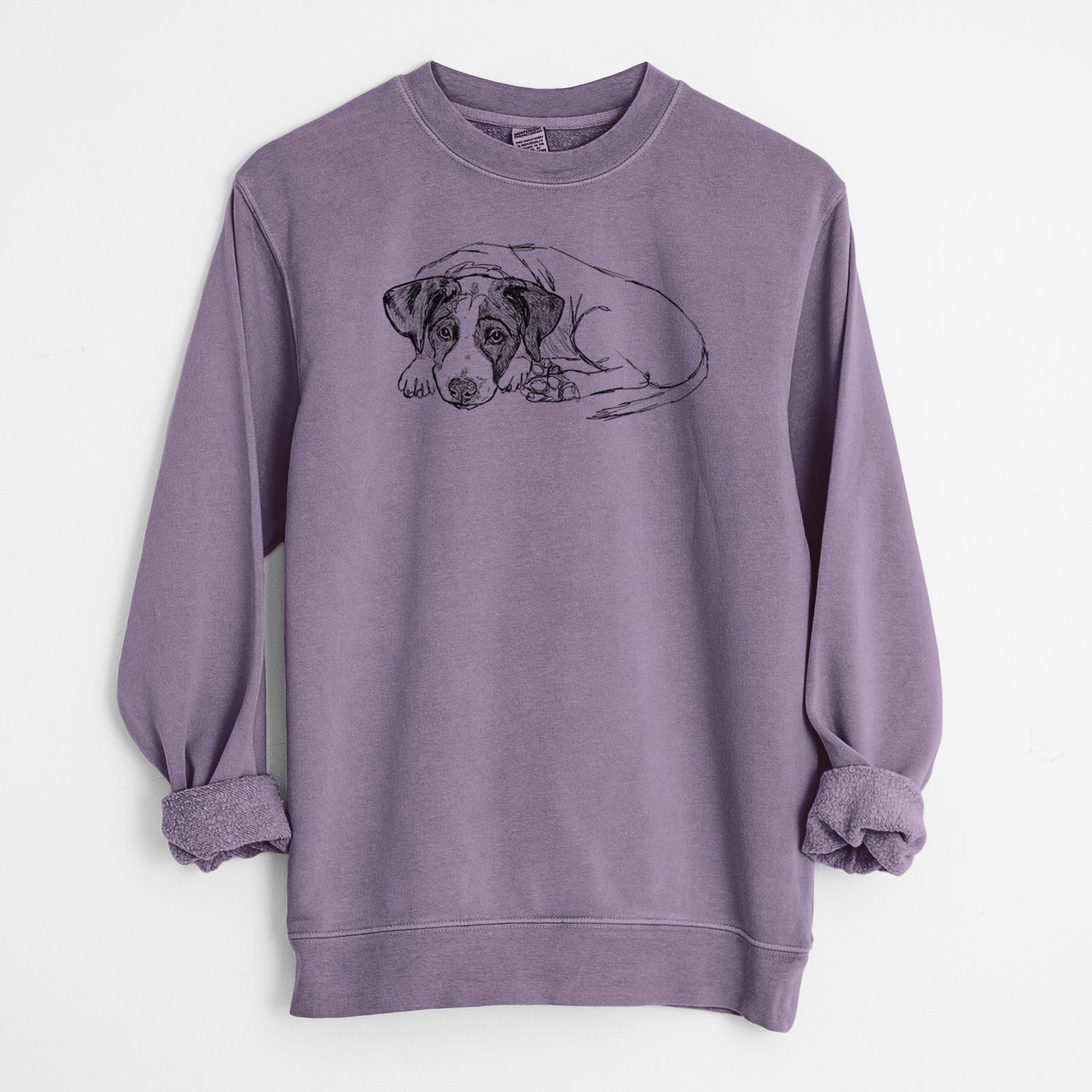 Doodled Stormy the English Pointer Puppy - Unisex Pigment Dyed Crew Sweatshirt