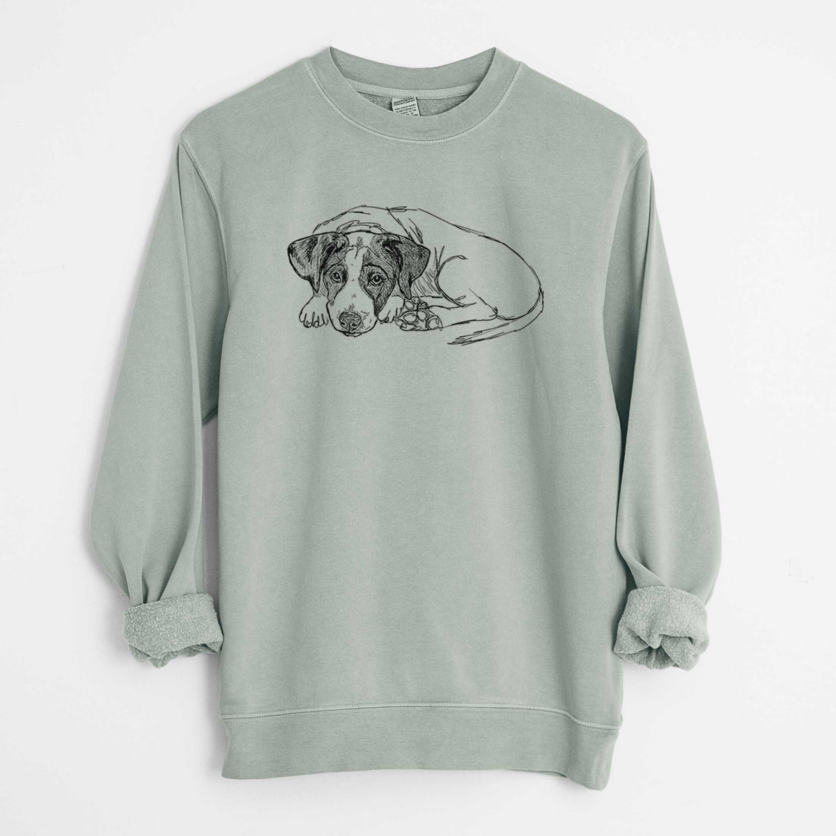 Doodled Stormy the English Pointer Puppy - Unisex Pigment Dyed Crew Sweatshirt