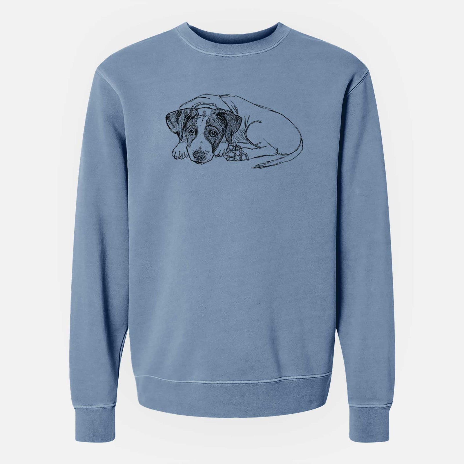 Doodled Stormy the English Pointer Puppy - Unisex Pigment Dyed Crew Sweatshirt