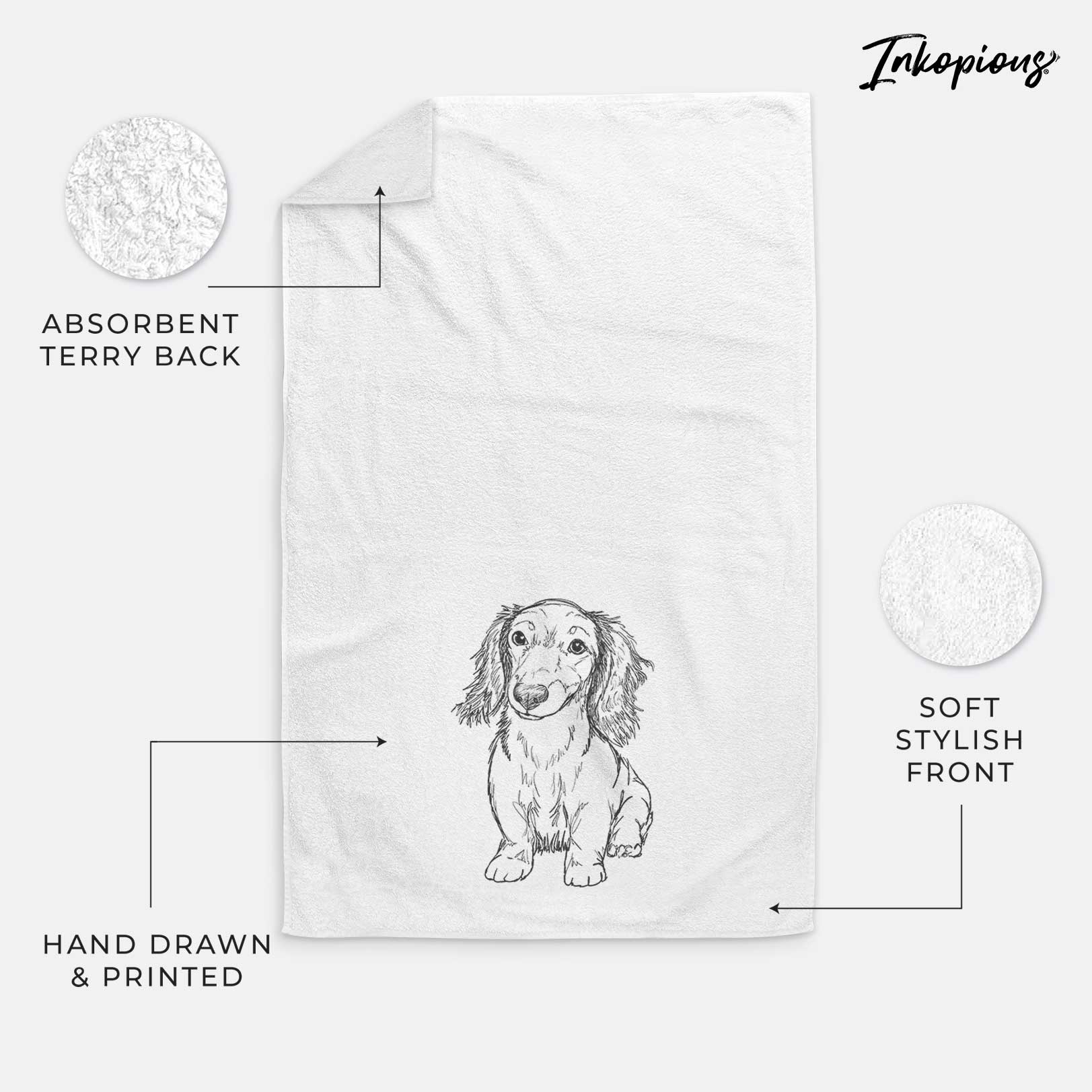 Doodled Sweetie the Toy Long Haired Dachshund Decorative Hand Towel