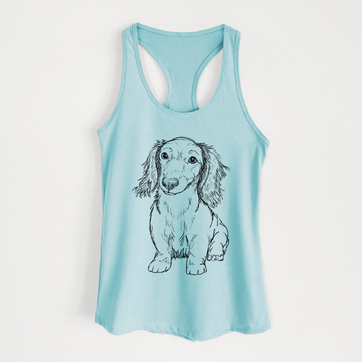 Doodled Sweetie the Toy Long Haired Dachshund - Women&#39;s Racerback Tanktop