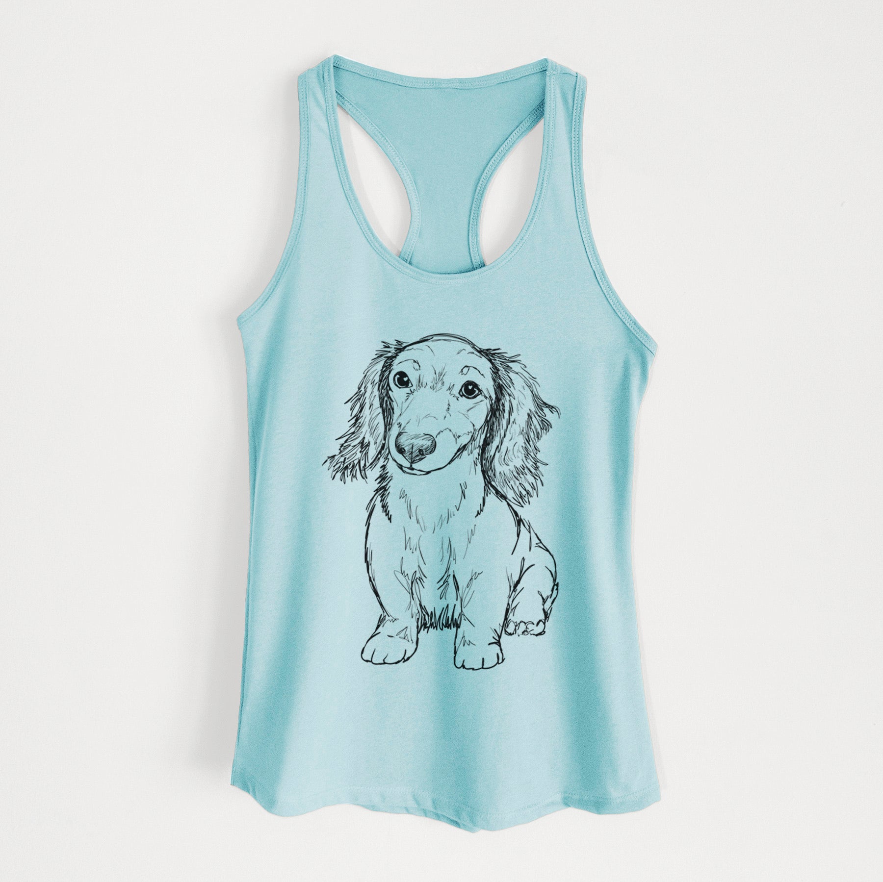 Doodled Sweetie the Toy Long Haired Dachshund - Women's Racerback Tanktop