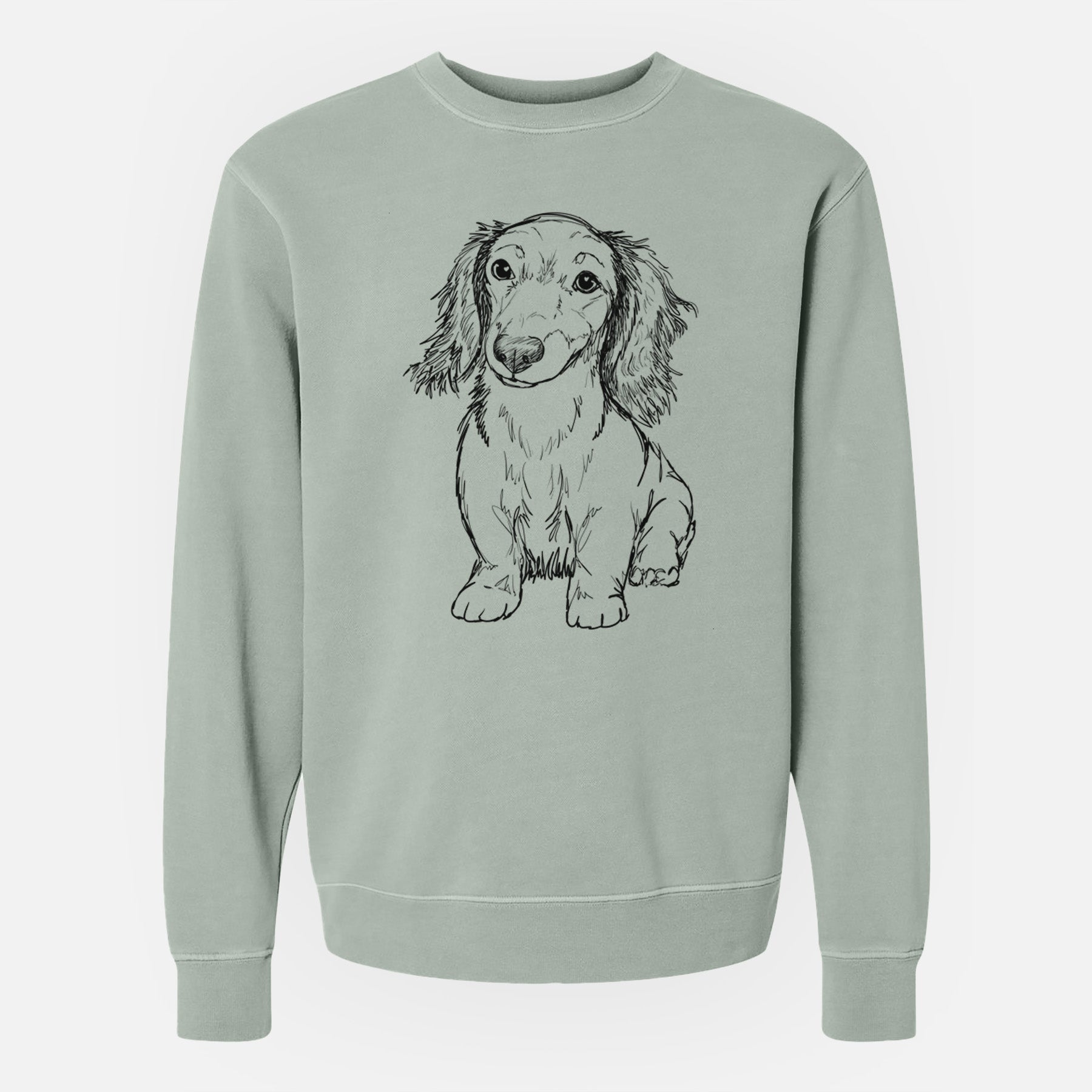 Doodled Sweetie the Toy Long Haired Dachshund - Unisex Pigment Dyed Crew Sweatshirt