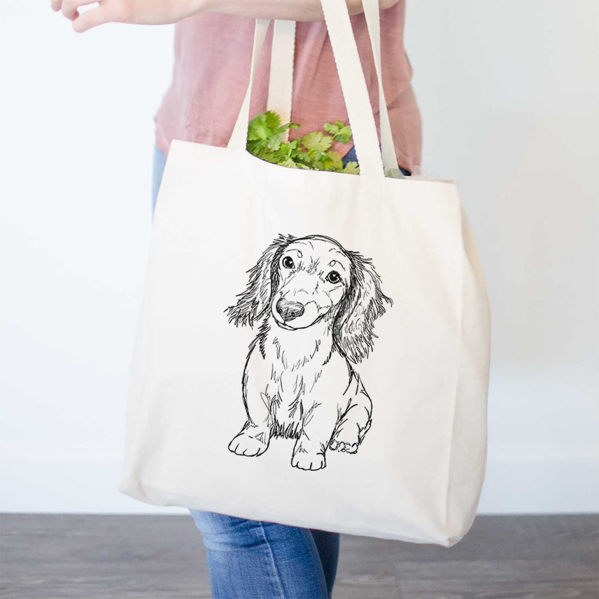 Doodled Sweetie the Toy Long Haired Dachshund - Tote Bag