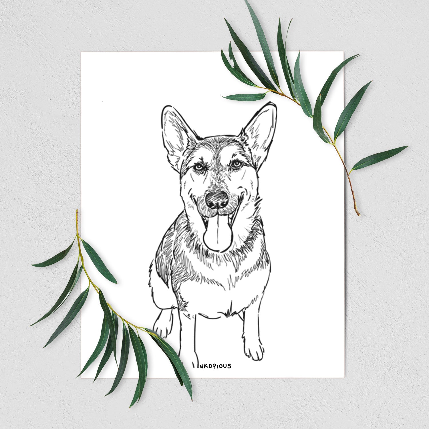 Doodled Syrinx the German Shepherd Art Print