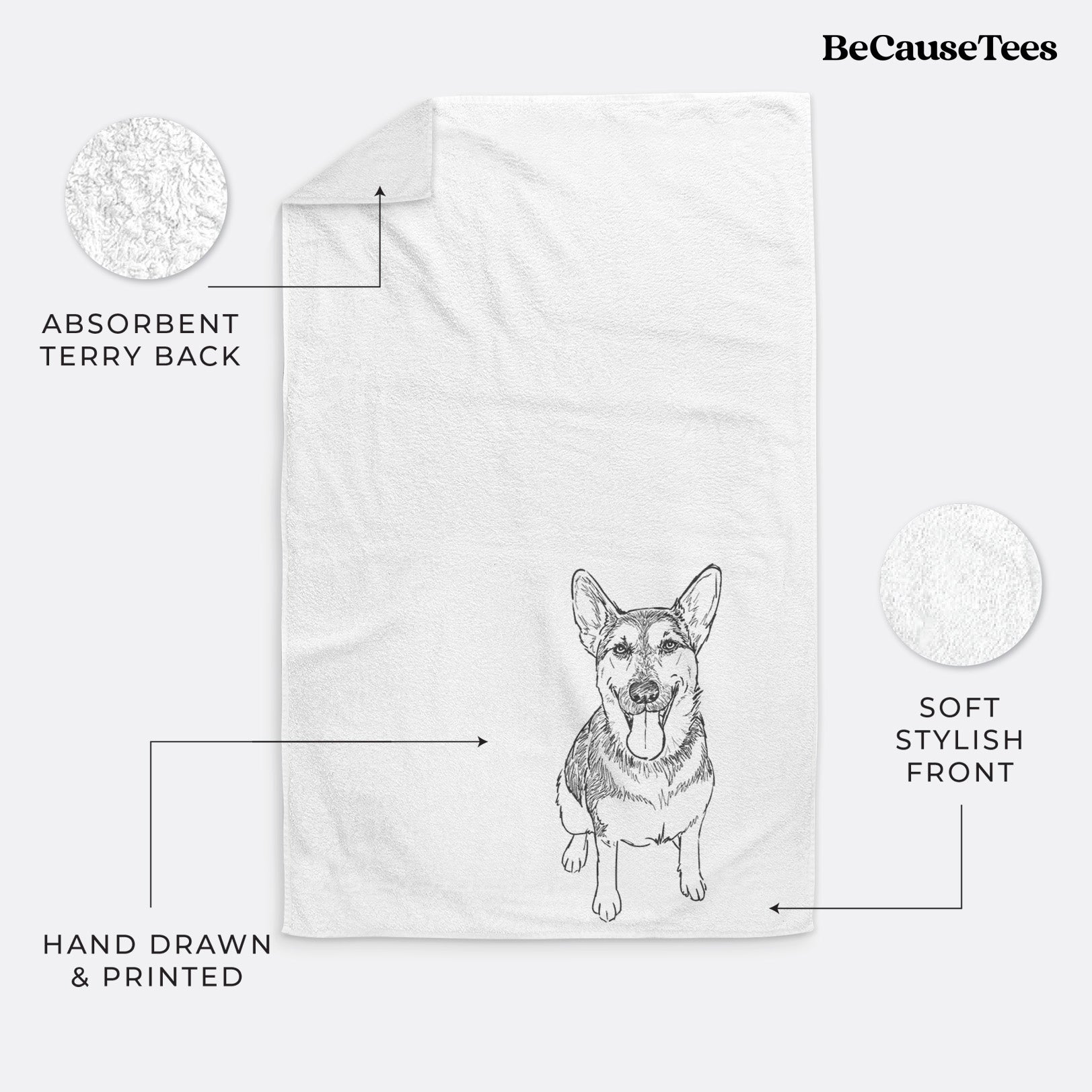 Doodled Syrinx the German Shepherd Decorative Hand Towel