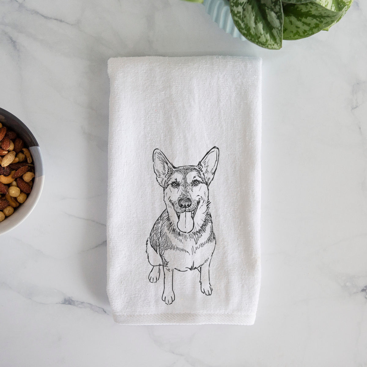 Doodled Syrinx the German Shepherd Decorative Hand Towel