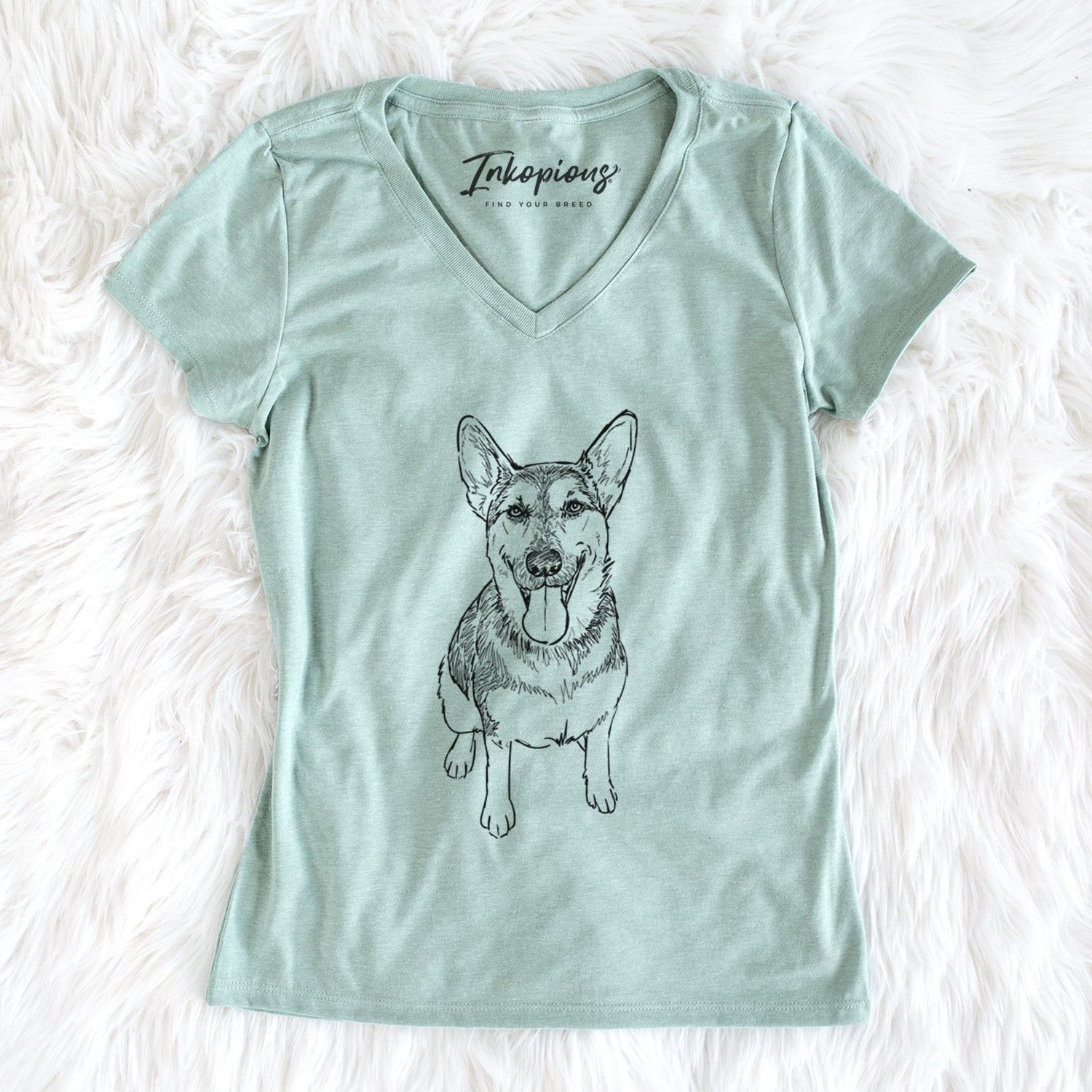 Doodled Syrinx the German Shepherd - Women's Perfect V-neck Shirt