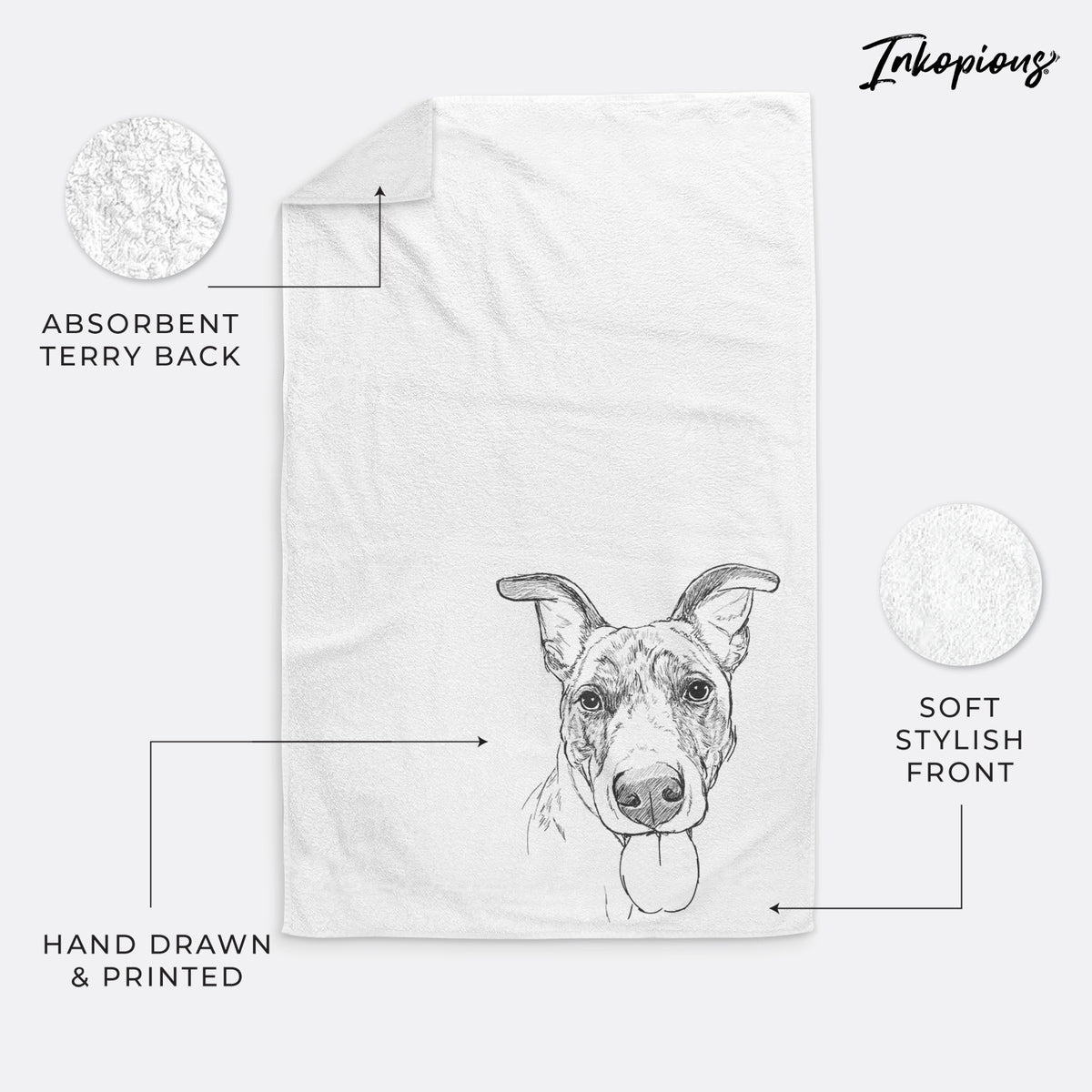 Doodled Tater Tot the Am Staff/German Shepherd Mix Decorative Hand Towel