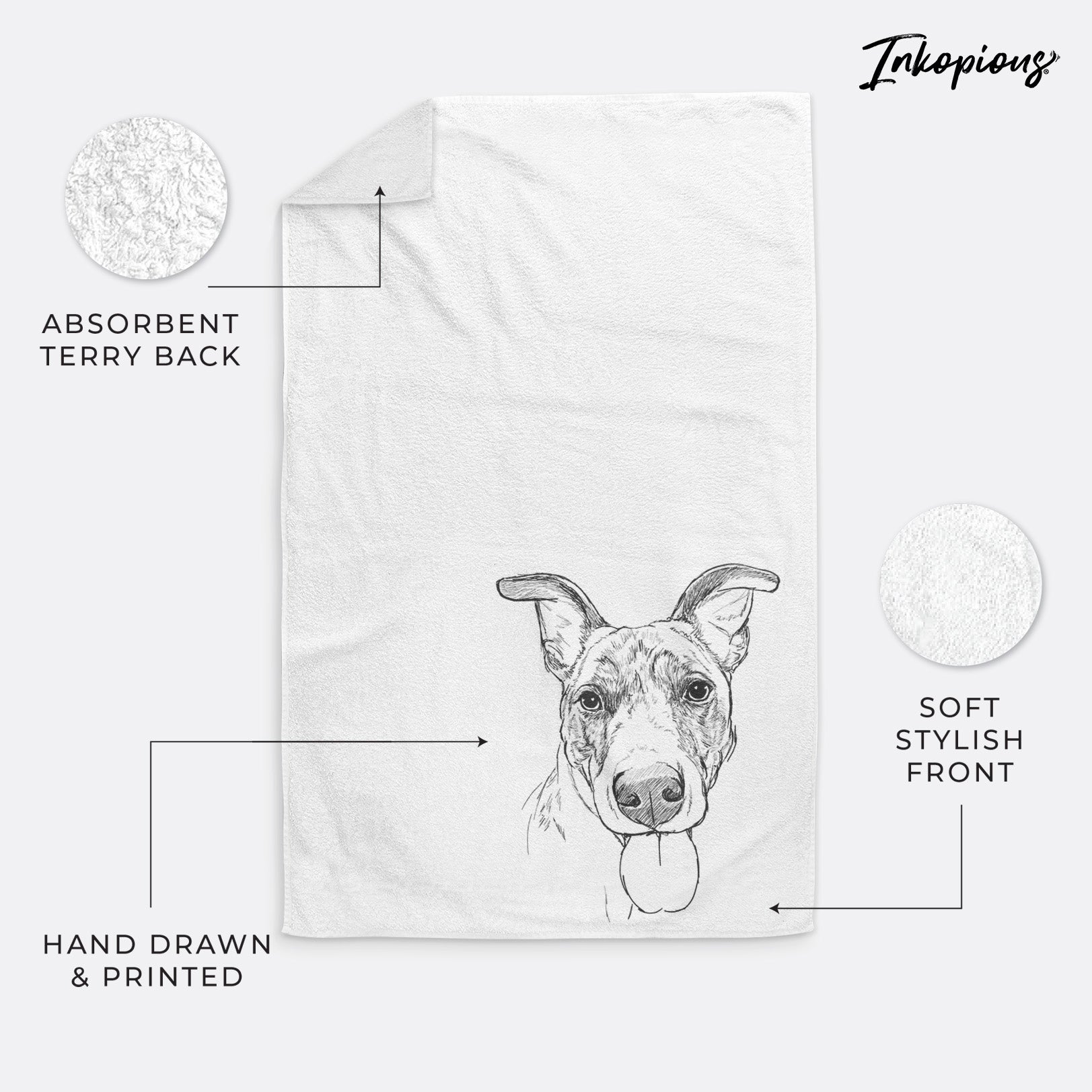 Doodled Tater Tot the Am Staff/German Shepherd Mix Decorative Hand Towel