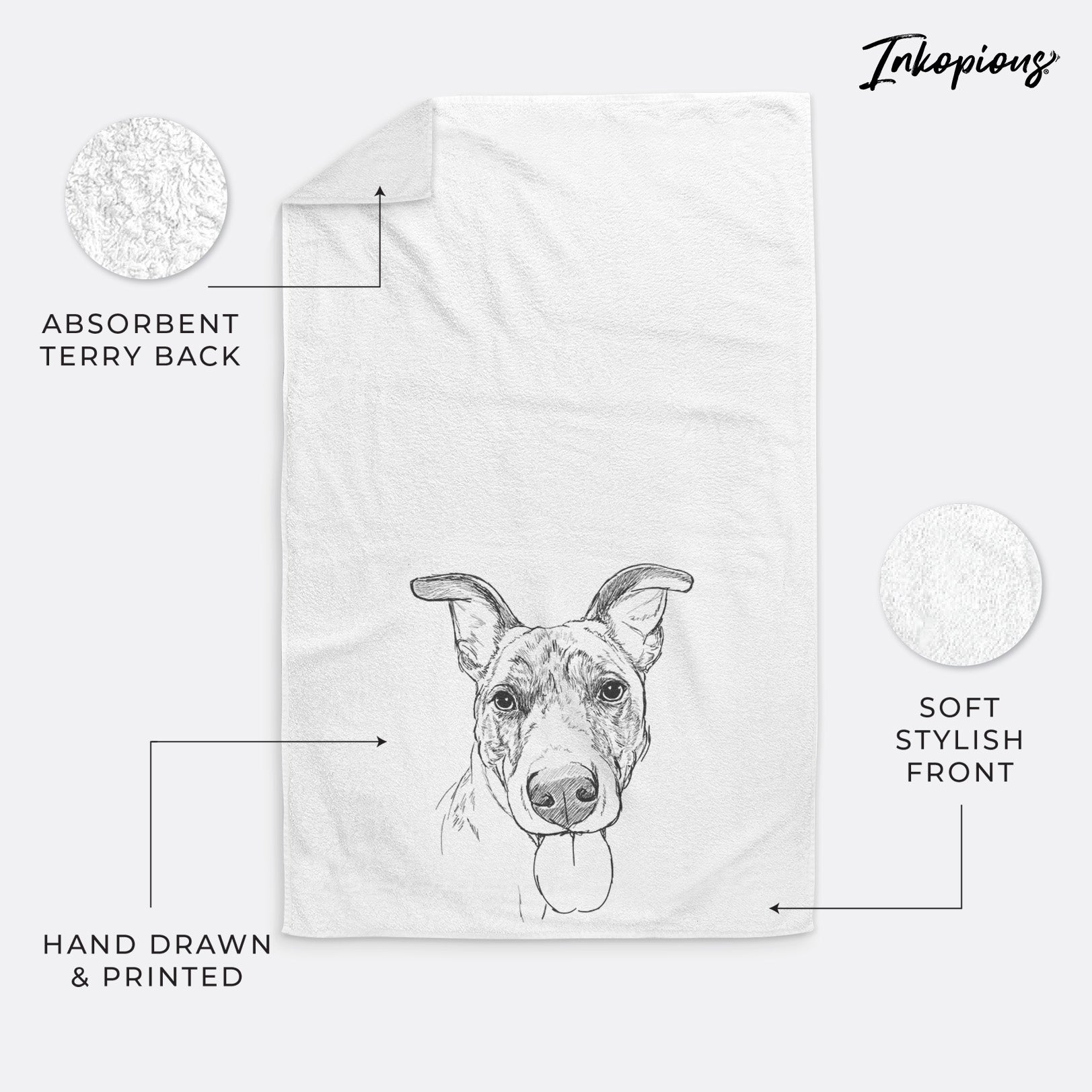 Doodled Tater Tot the Am Staff/German Shepherd Mix Decorative Hand Towel