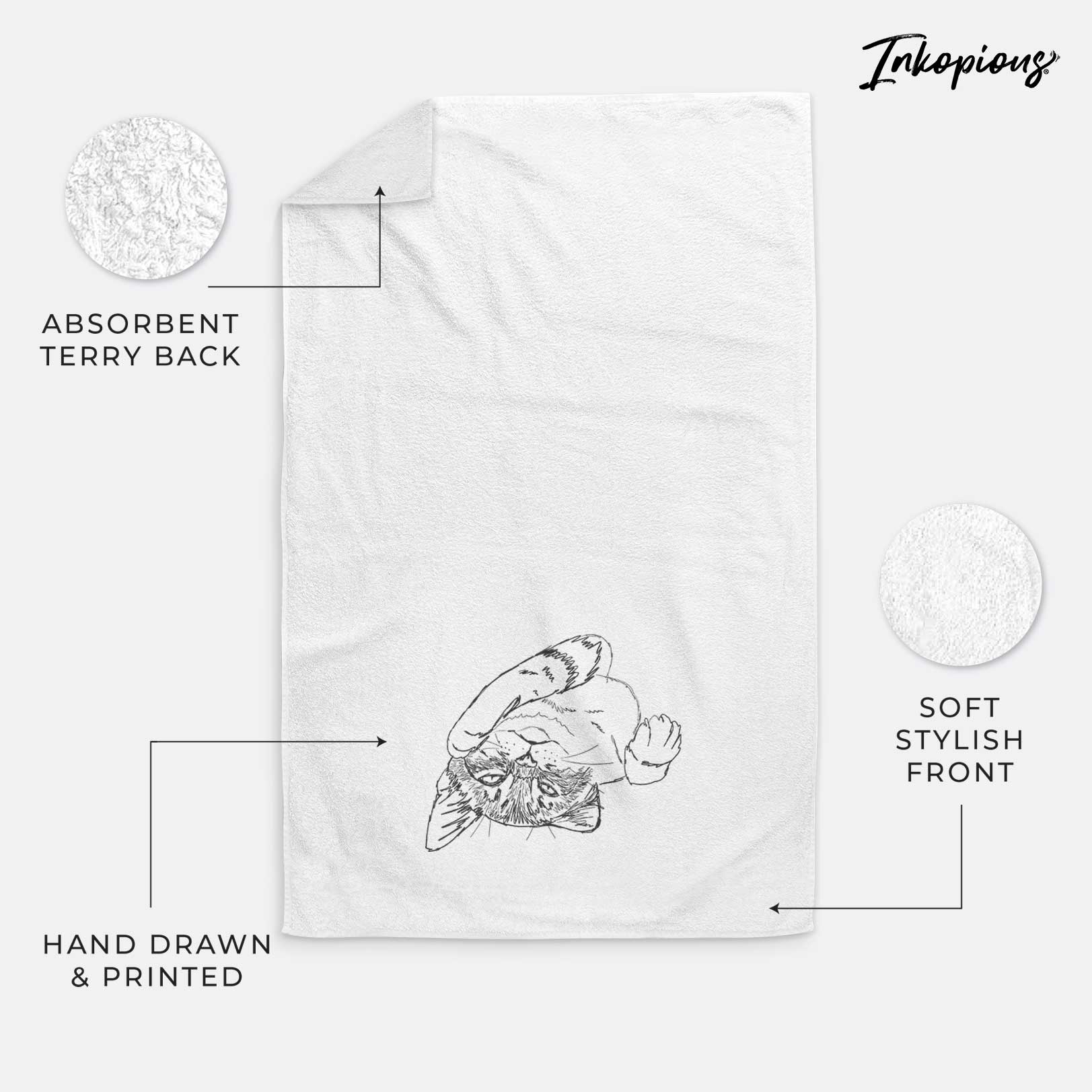 Doodled Tator the Tabby Kitten Decorative Hand Towel