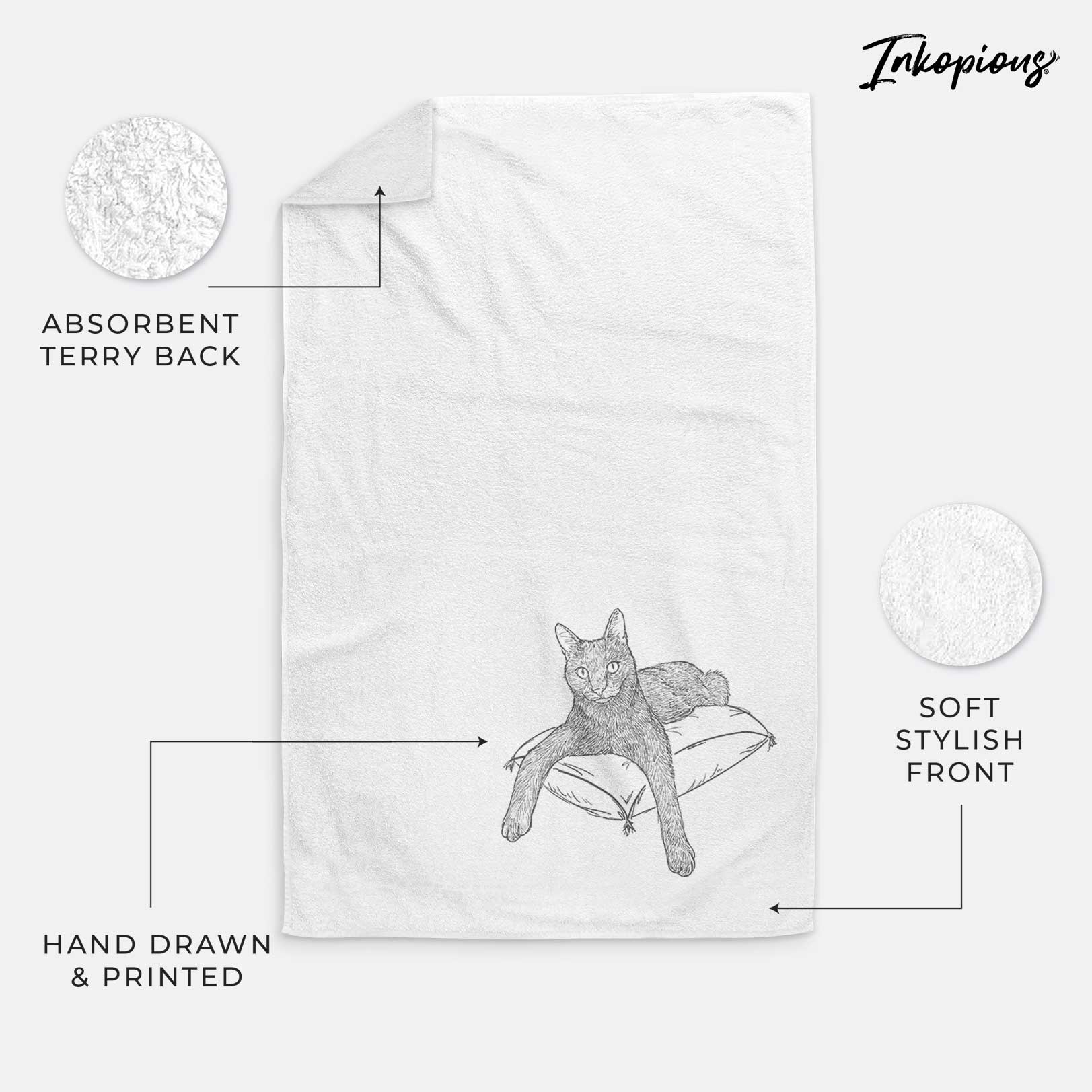 Doodled Tommy the Cat Decorative Hand Towel