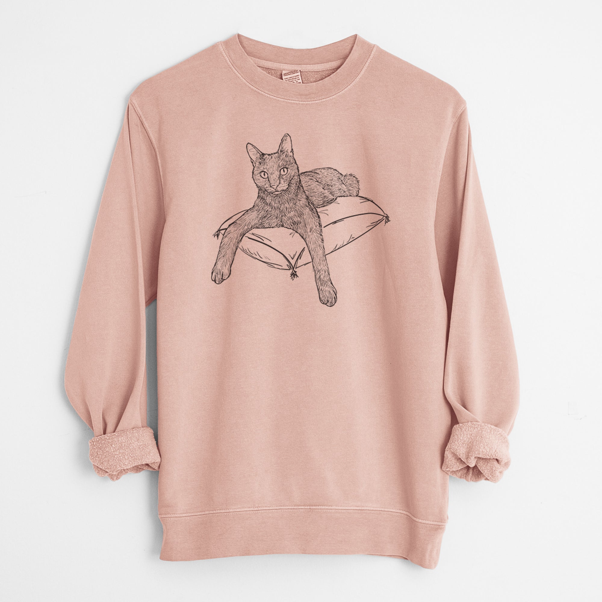 Doodled Tommy the Cat - Unisex Pigment Dyed Crew Sweatshirt