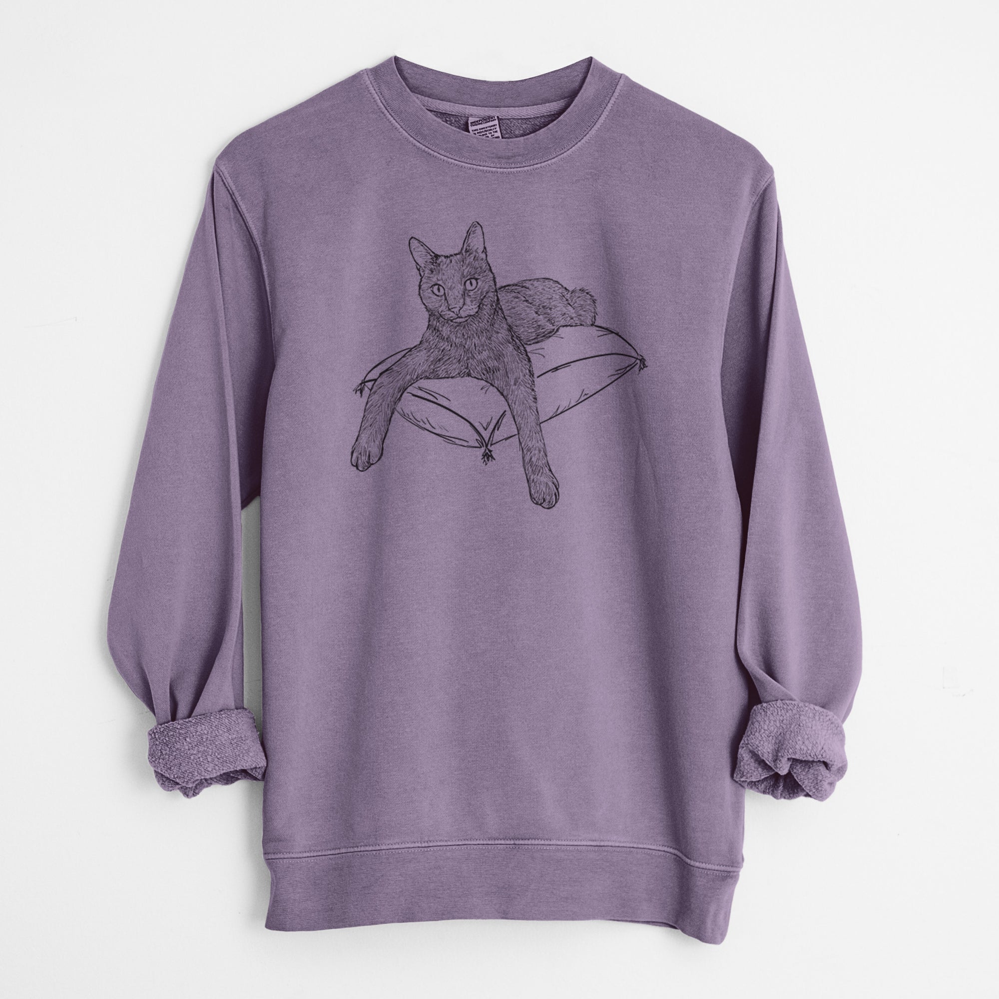 Doodled Tommy the Cat - Unisex Pigment Dyed Crew Sweatshirt