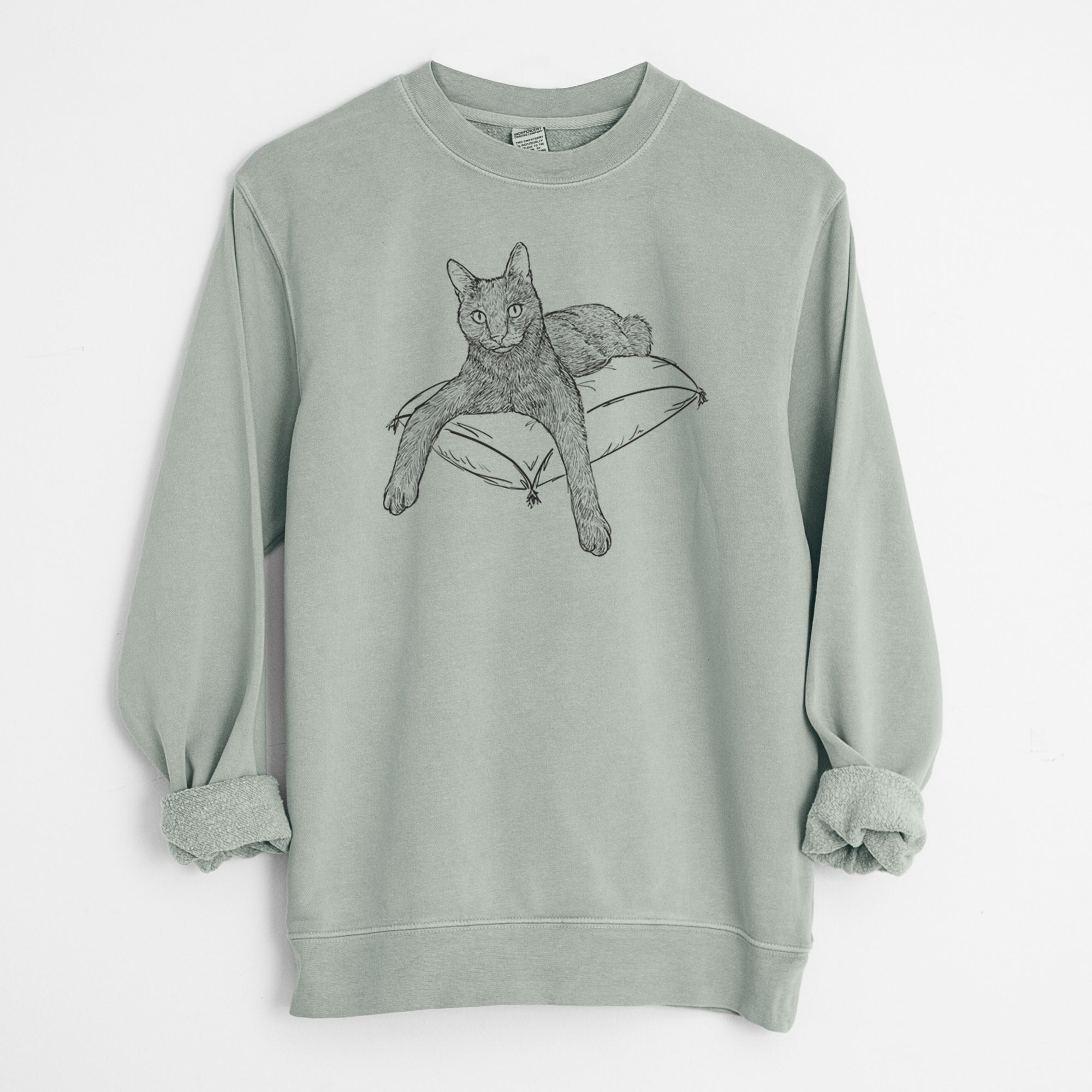 Doodled Tommy the Cat - Unisex Pigment Dyed Crew Sweatshirt