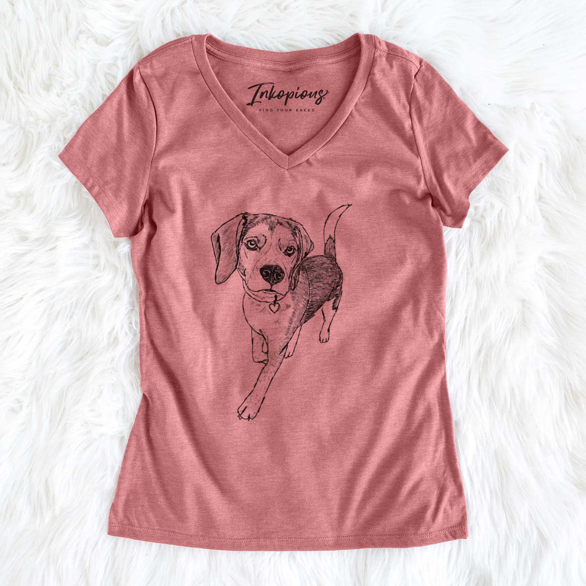 Doodled Tuck Finn the Beagle - Women&#39;s V-neck Shirt