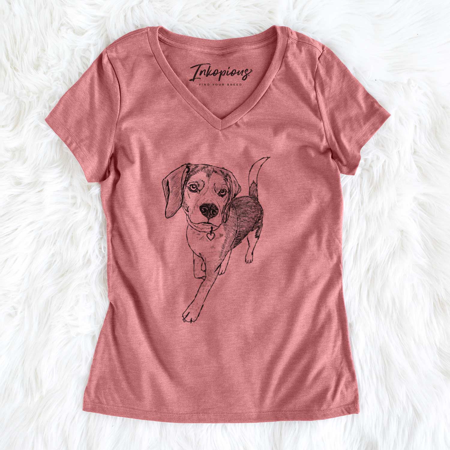 Doodled Tuck Finn the Beagle - Women's V-neck Shirt