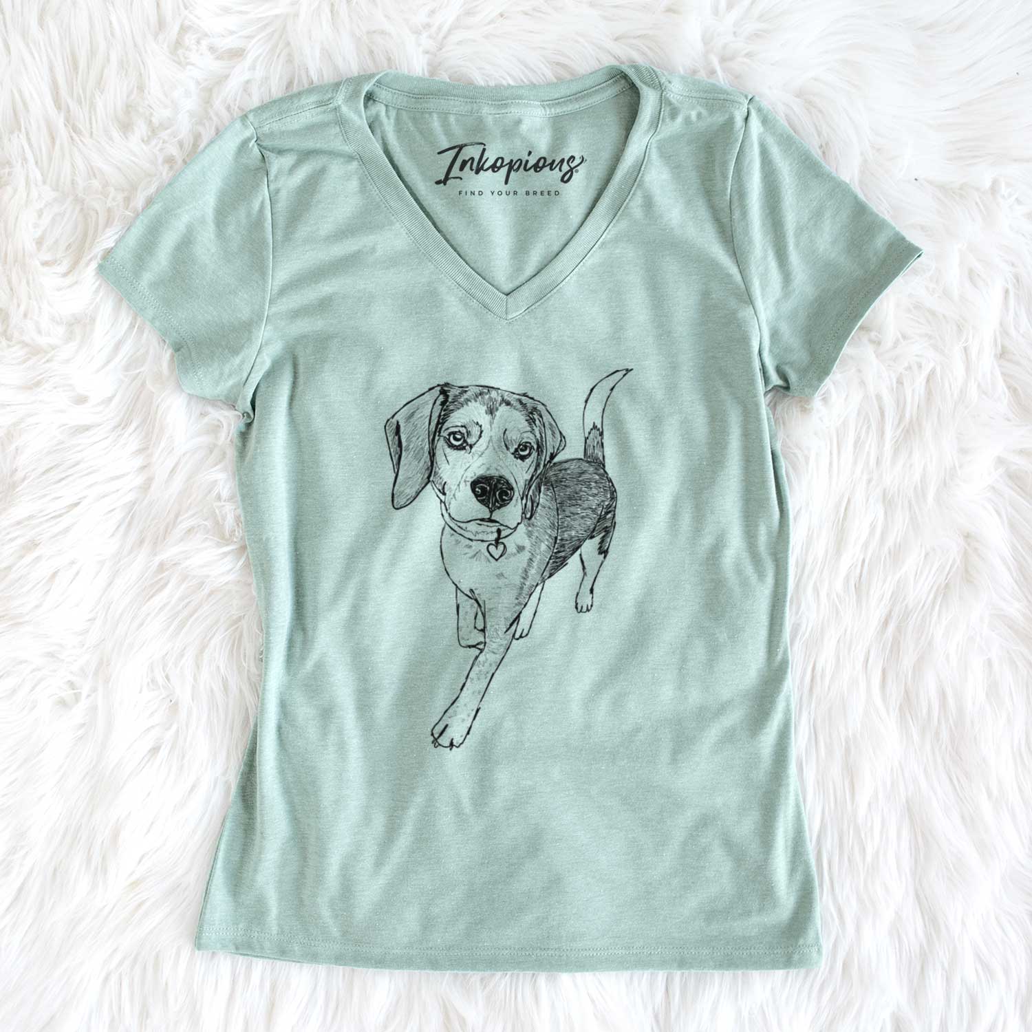 Doodled Tuck Finn the Beagle - Women's V-neck Shirt