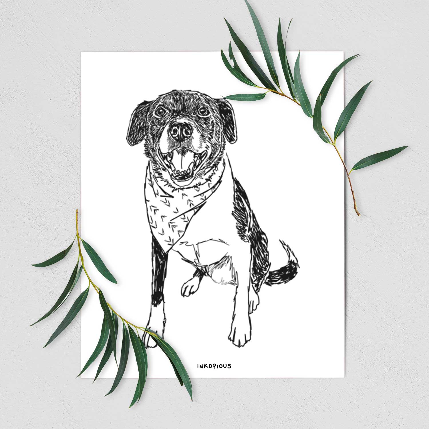 Doodled Tucker the Border Collie Pitbull Mix Art Print