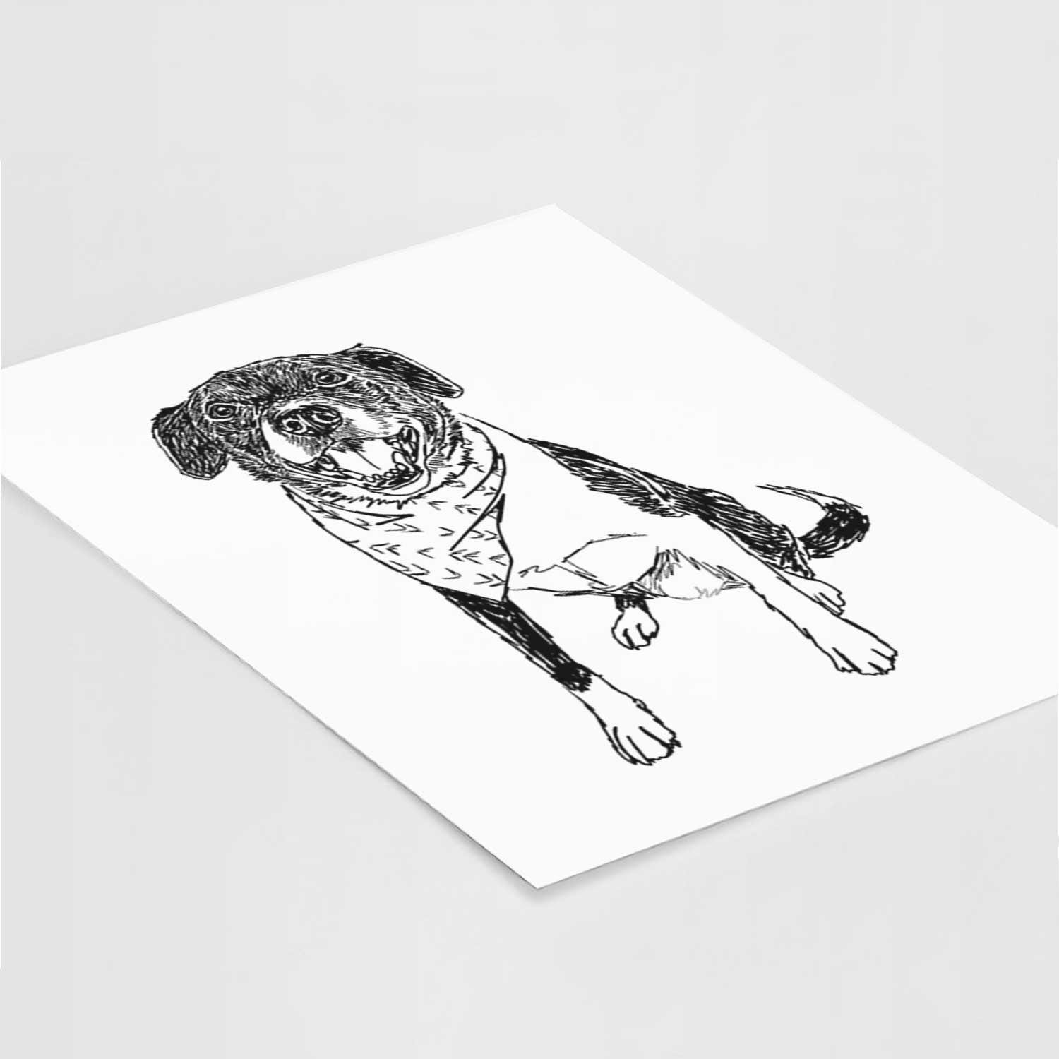 Doodled Tucker the Border Collie Pitbull Mix Art Print