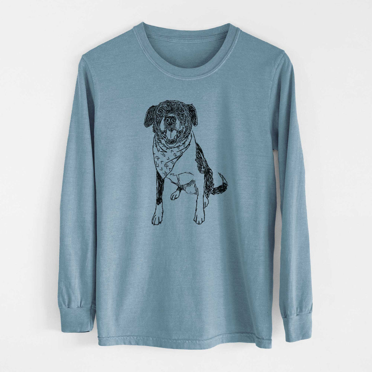 Doodled Tucker the Border Collie Pitbull Mix - Heavyweight 100% Cotton Long Sleeve
