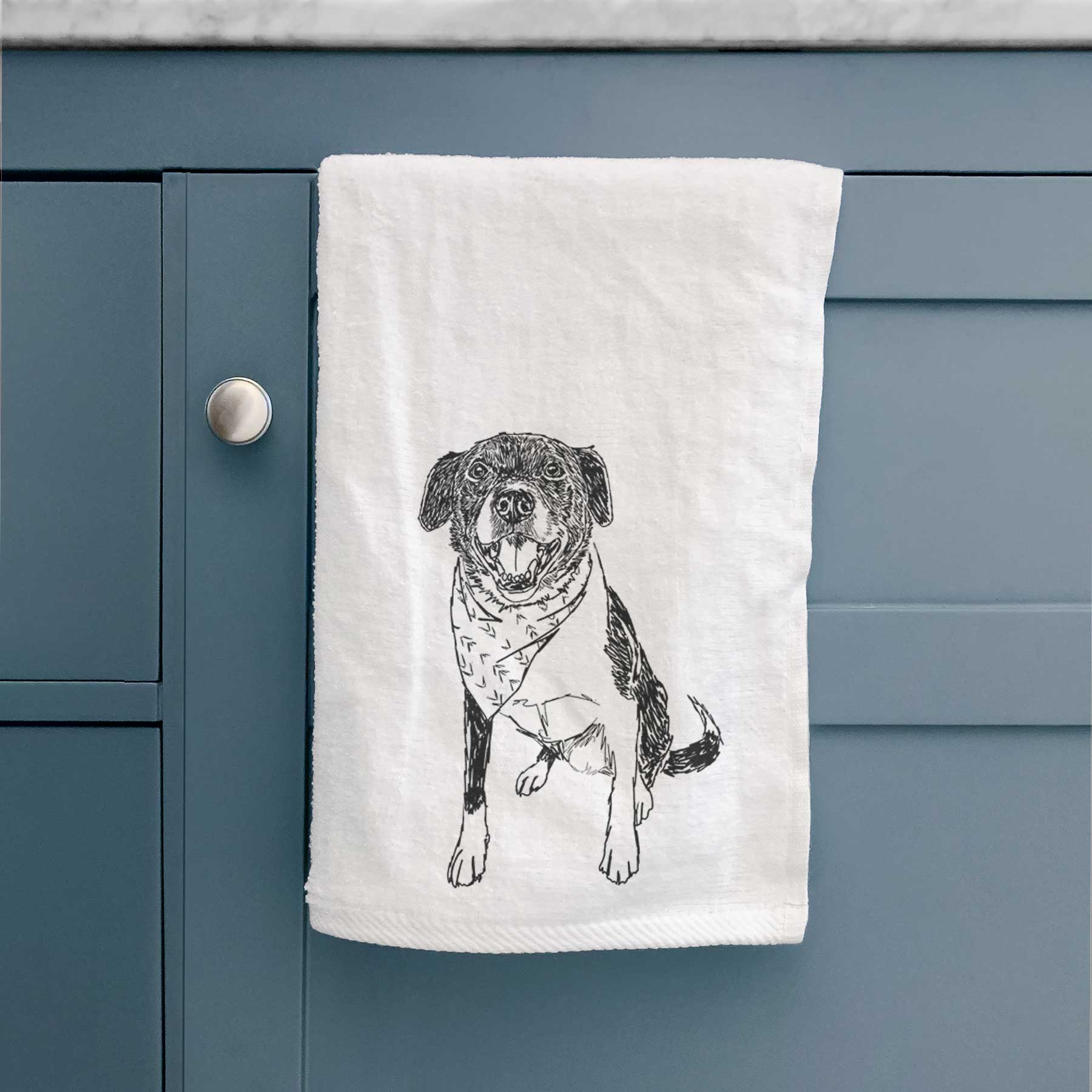 Doodled Tucker the Border Collie Pitbull Mix Decorative Hand Towel