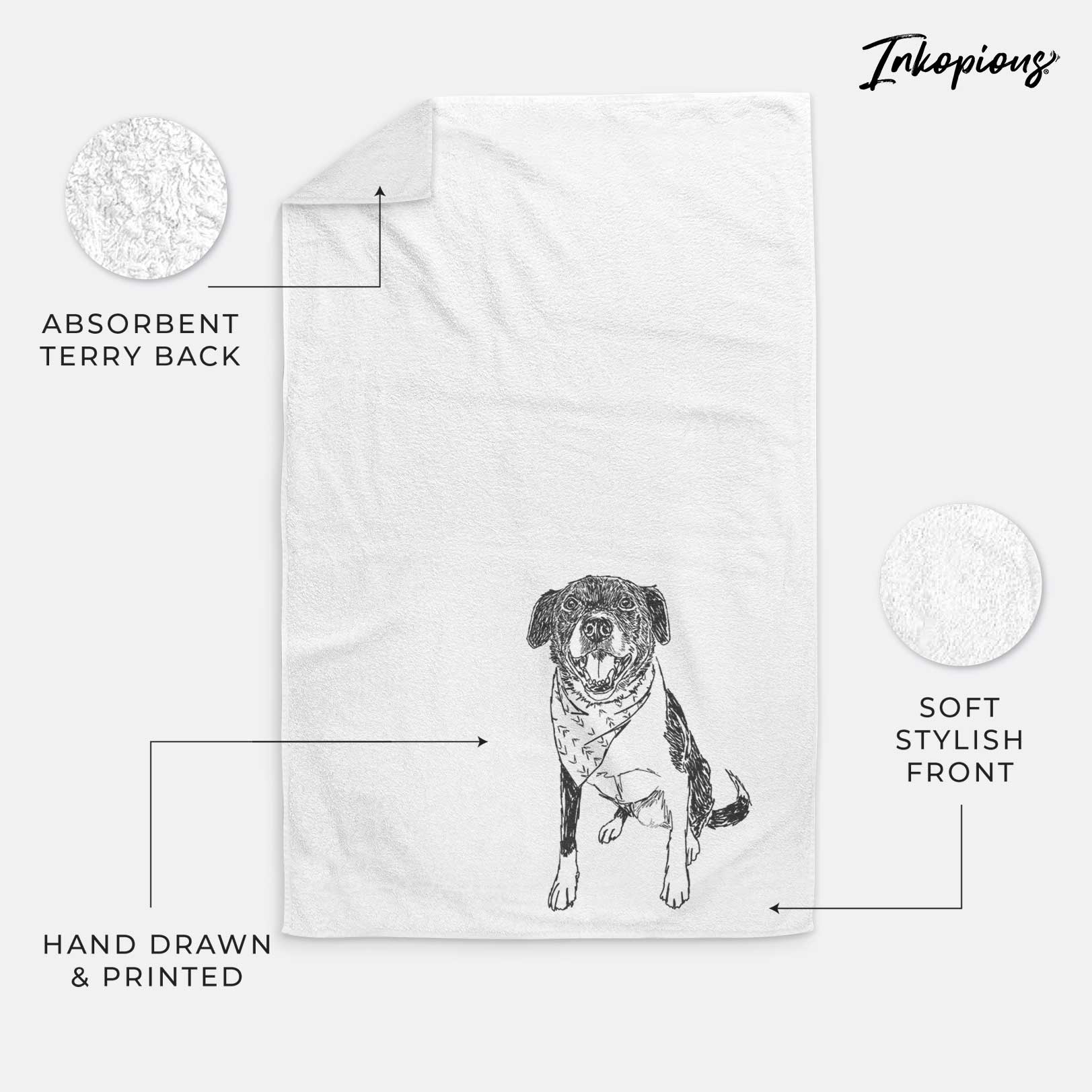 Doodled Tucker the Border Collie Pitbull Mix Decorative Hand Towel