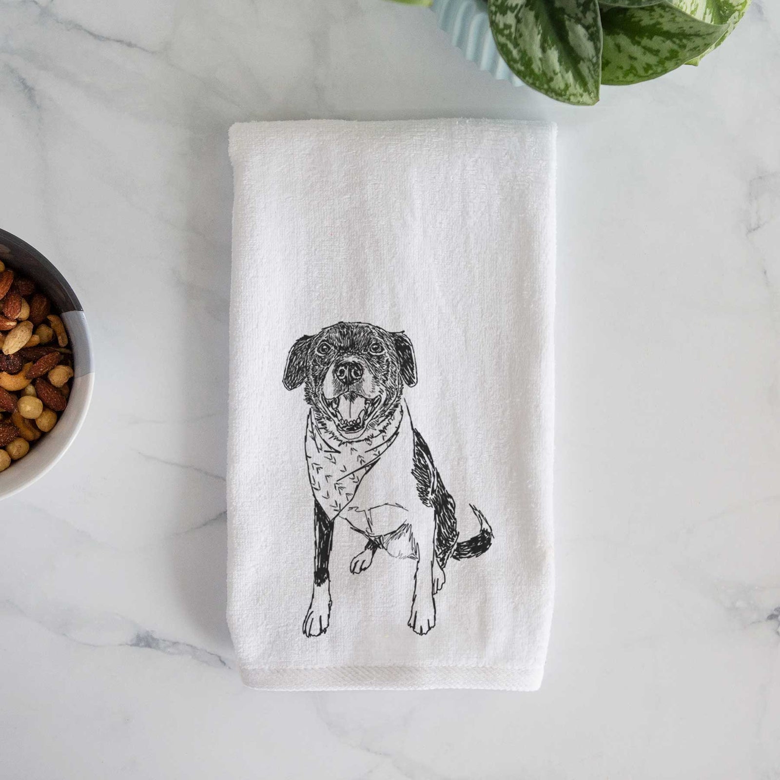 Doodled Tucker the Border Collie Pitbull Mix Decorative Hand Towel