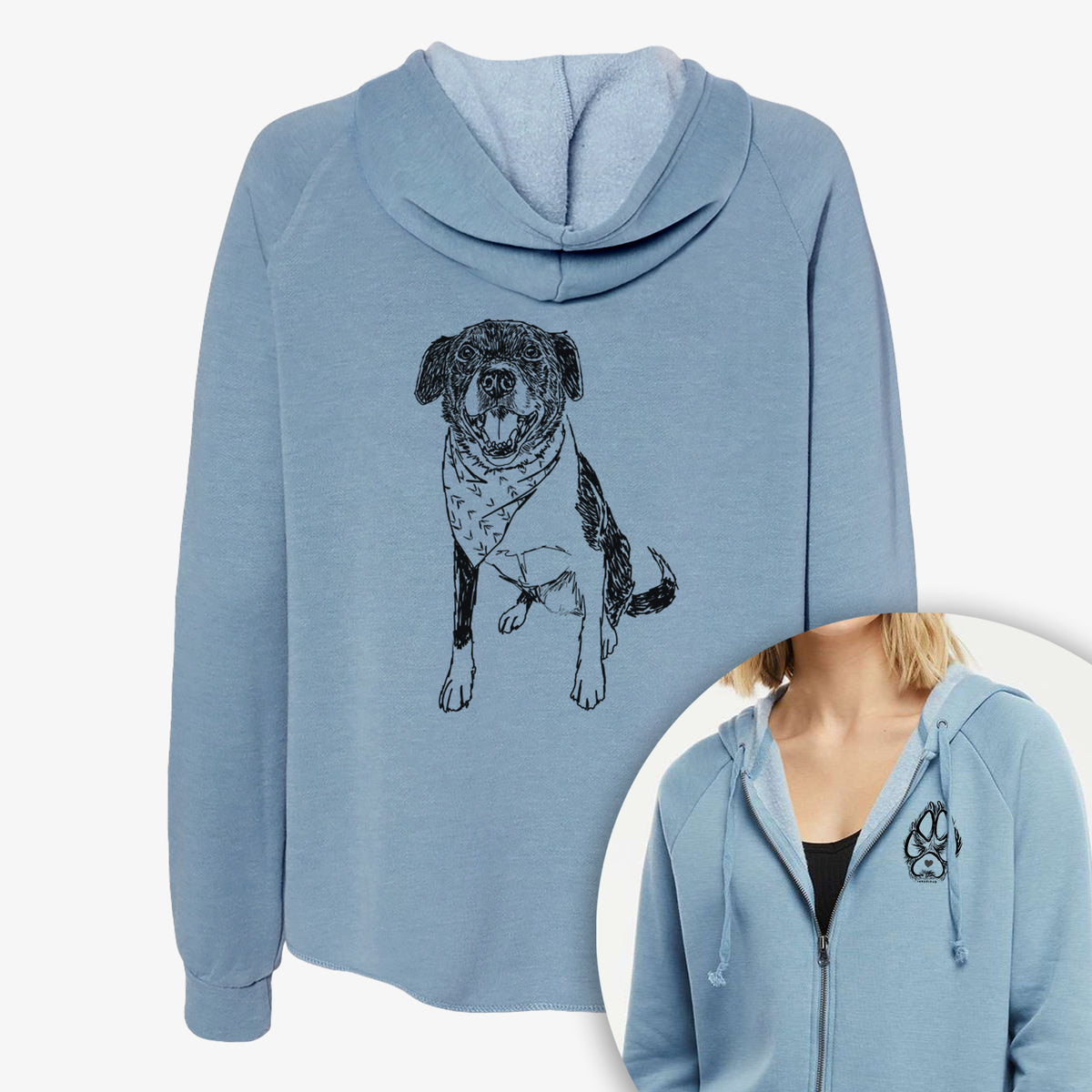 Doodled Tucker the Border Collie Pitbull Mix - Women's Cali Wave Zip-Up Sweatshirt