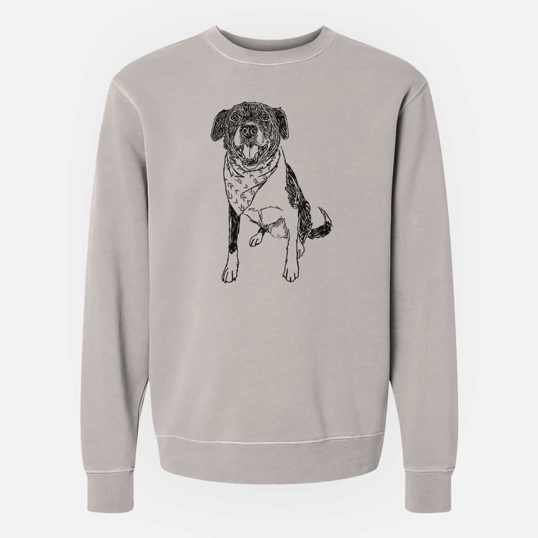 Doodled Tucker the Border Collie Pitbull Mix - Unisex Pigment Dyed Crew Sweatshirt
