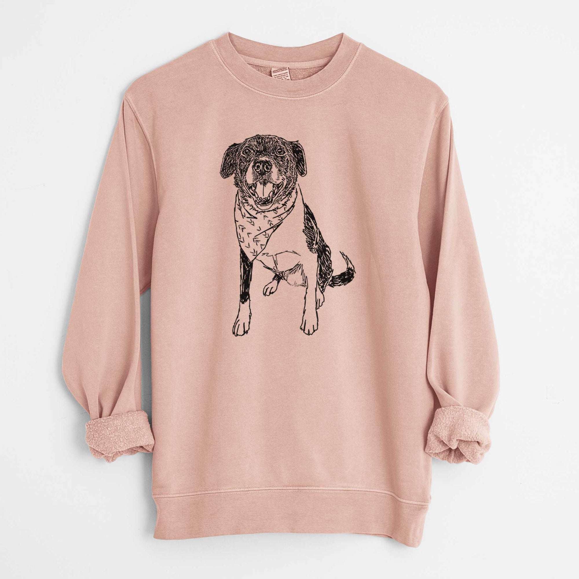 Doodled Tucker the Border Collie Pitbull Mix - Unisex Pigment Dyed Crew Sweatshirt