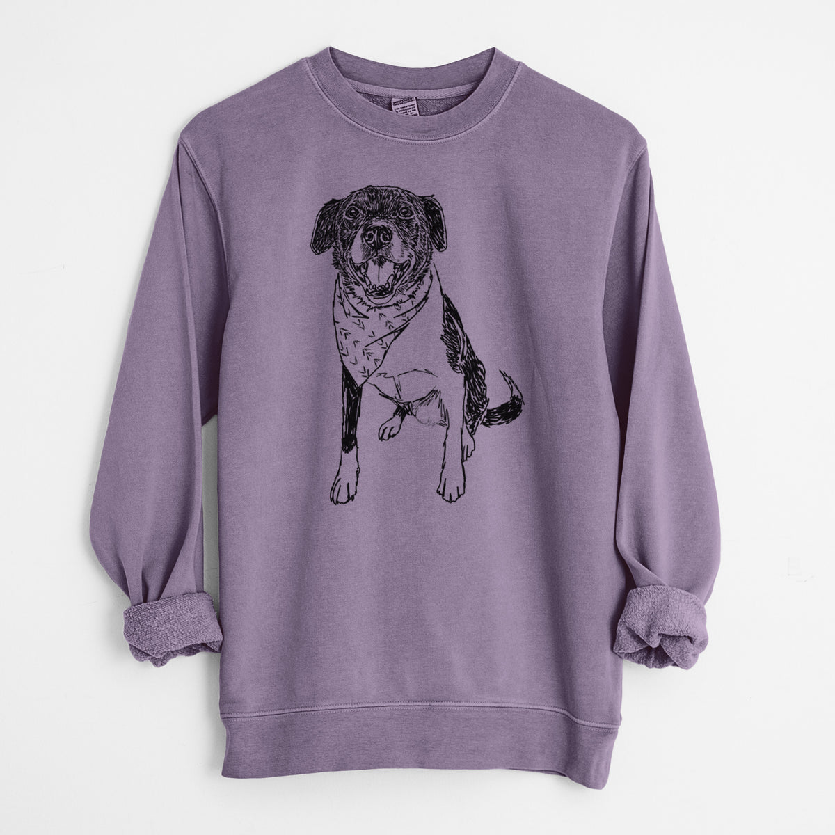 Doodled Tucker the Border Collie Pitbull Mix - Unisex Pigment Dyed Crew Sweatshirt
