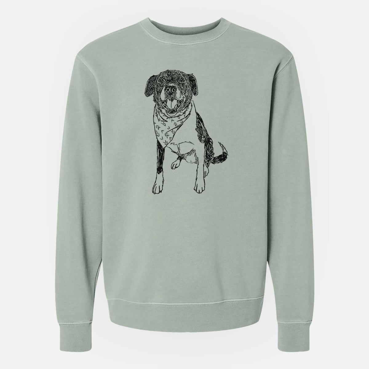 Doodled Tucker the Border Collie Pitbull Mix - Unisex Pigment Dyed Crew Sweatshirt