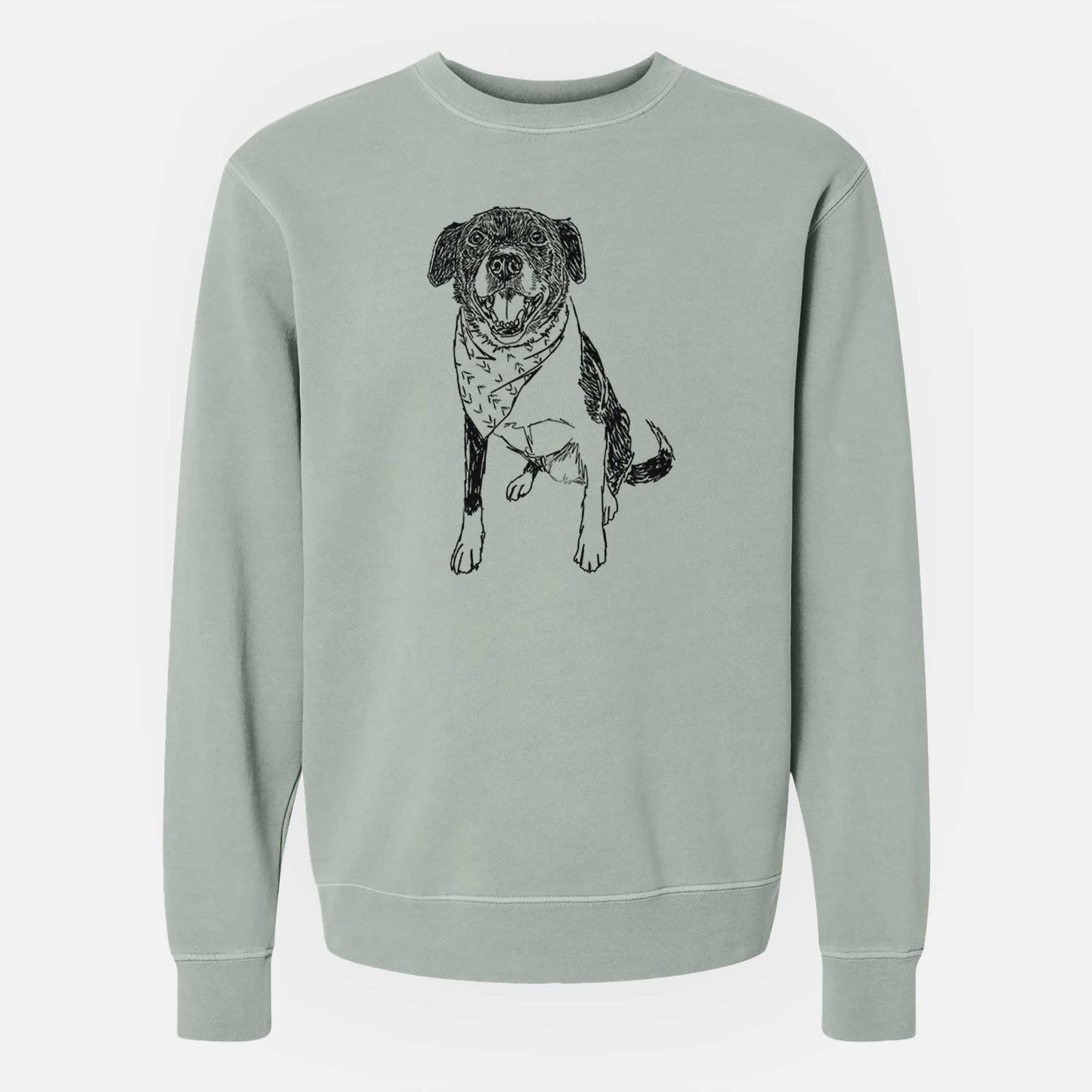 Doodled Tucker the Border Collie Pitbull Mix - Unisex Pigment Dyed Crew Sweatshirt