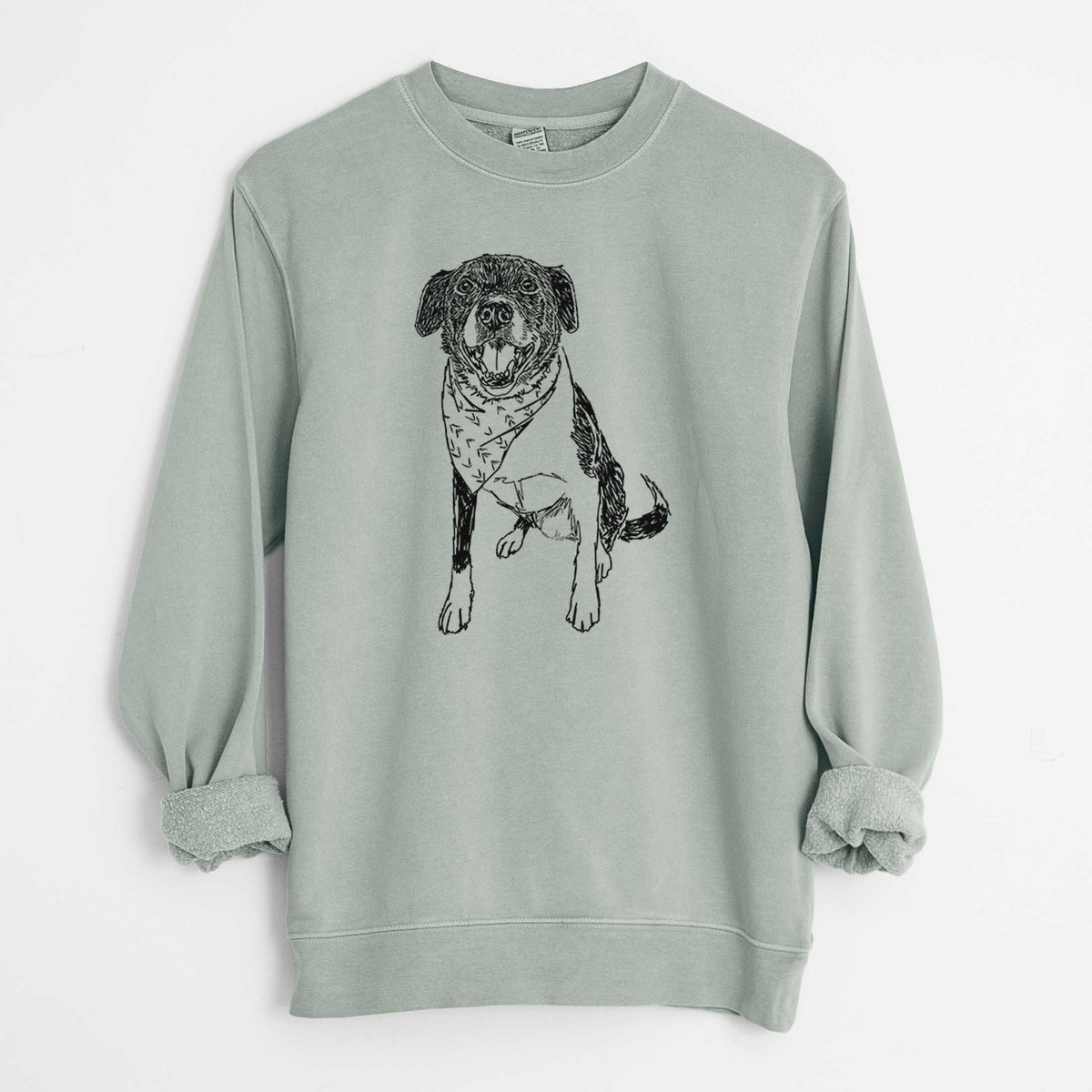Doodled Tucker the Border Collie Pitbull Mix - Unisex Pigment Dyed Crew Sweatshirt